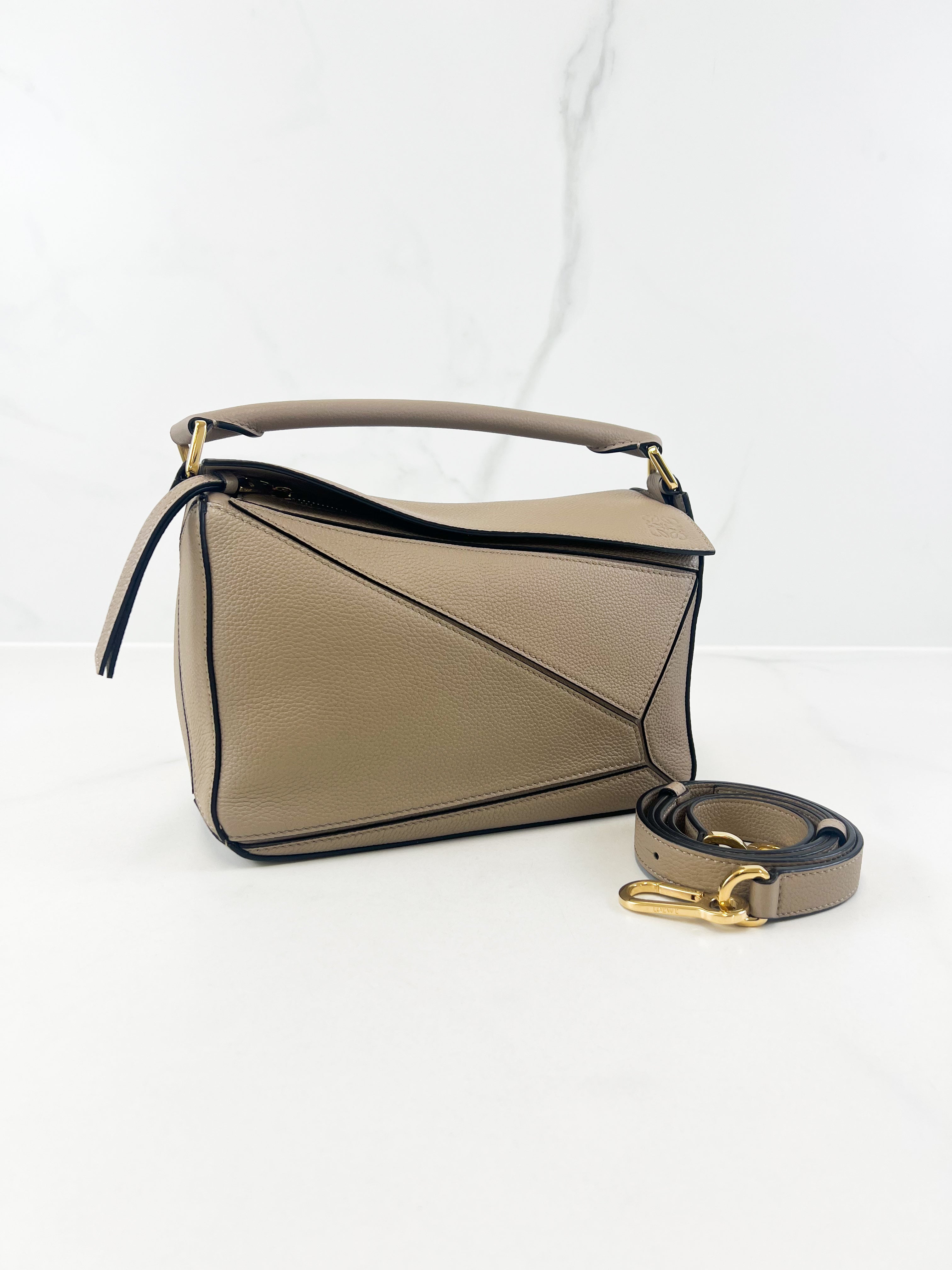 Loewe Puzzle Small Leather Shoulder Bag in Taupe