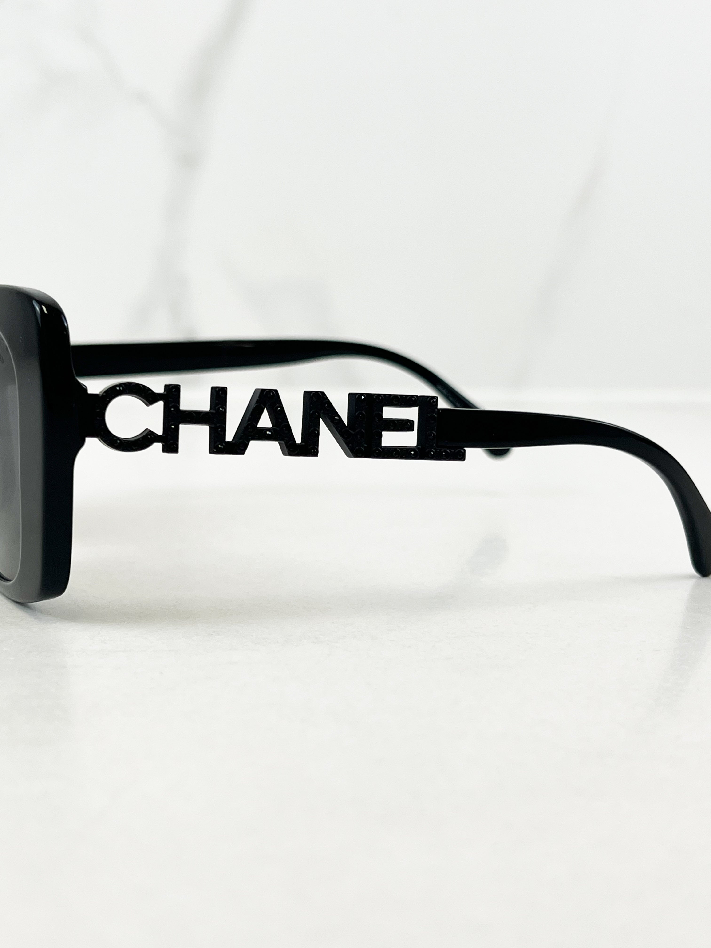 Chanel Black Acetate Logo Sunglasses