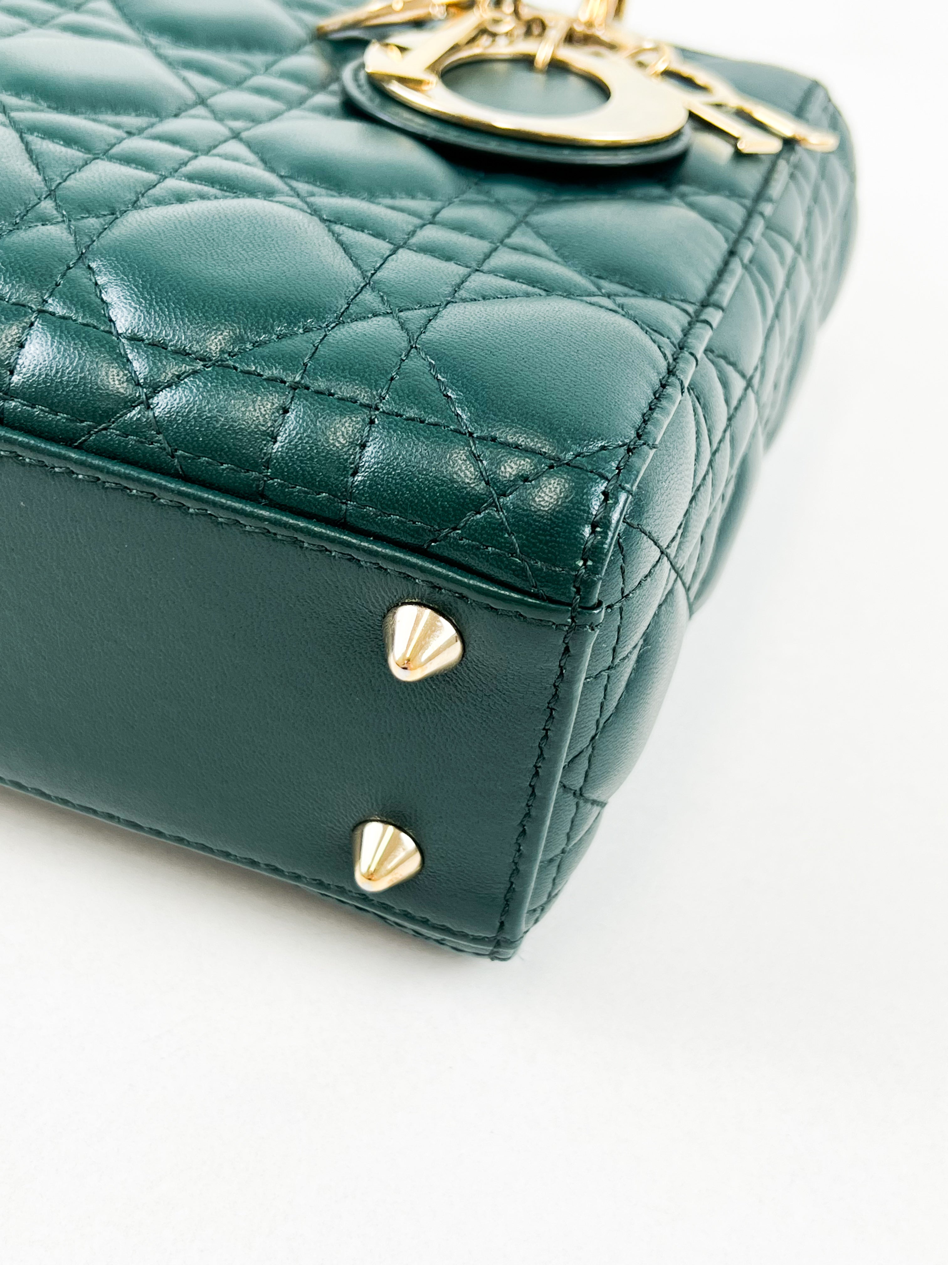 Christian Dior Small Lady Dior In Cedar Green Lambskin with GHW
