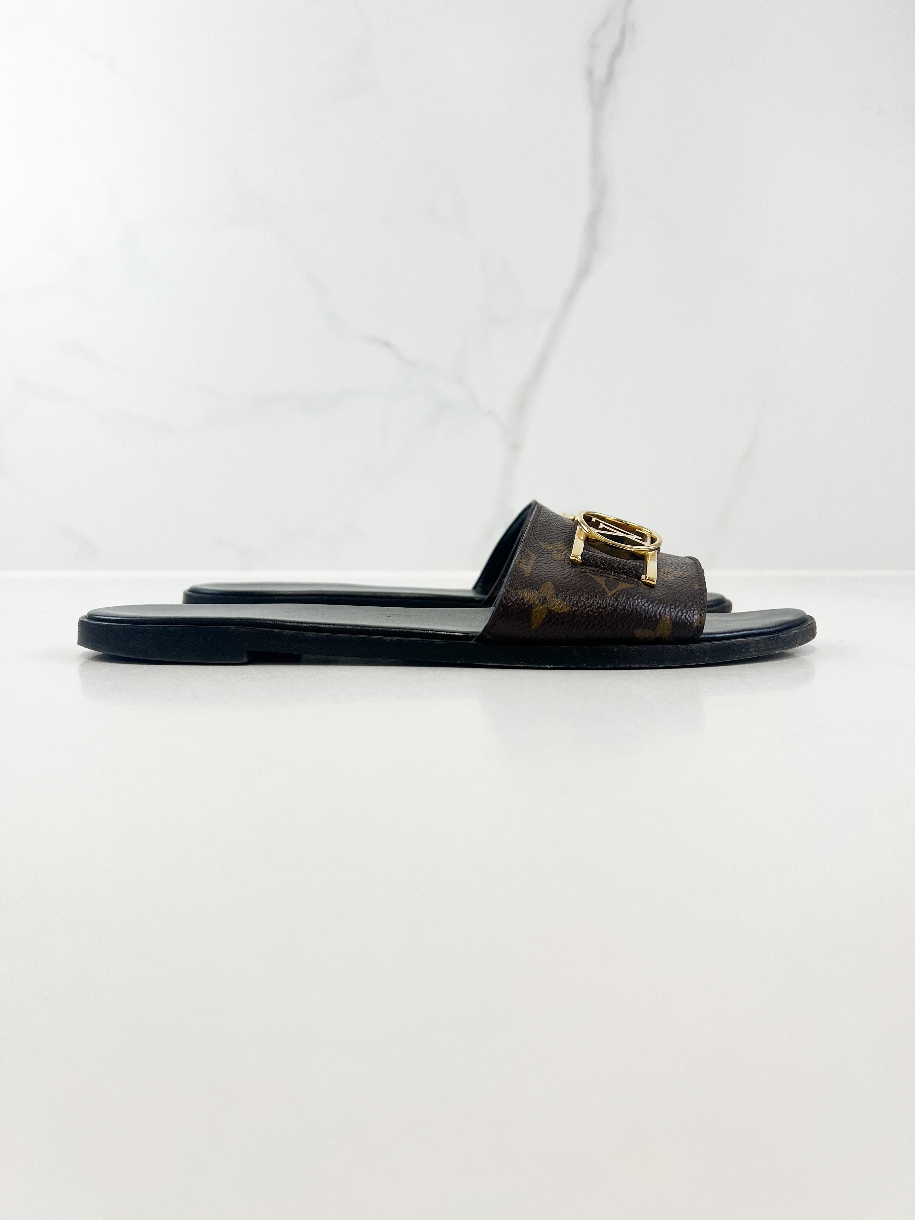 Louis Vuitton Monogram Lock It Flat Slides Size 40