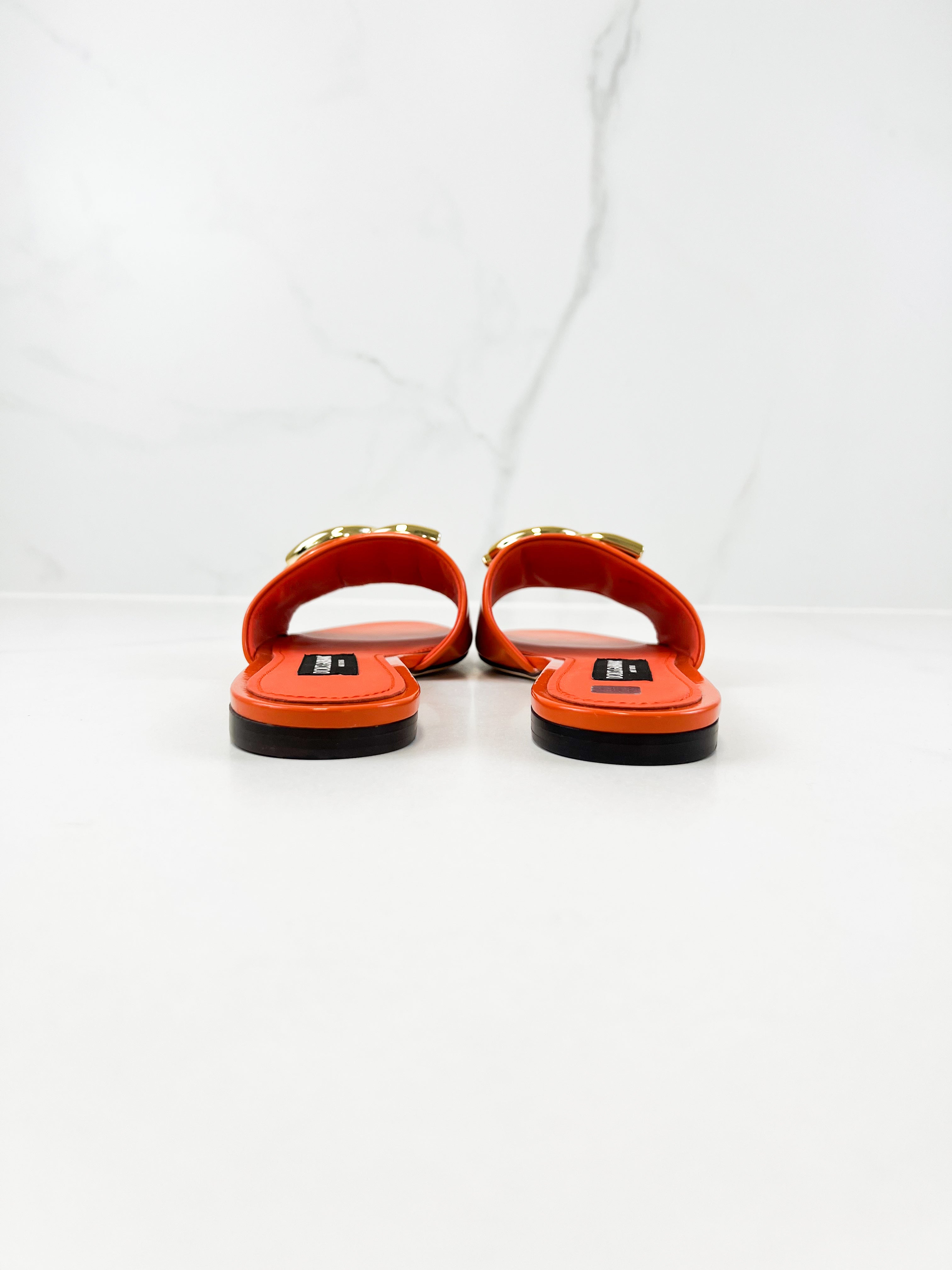Dolce & Gabbana Orange Patent Leather Logo Slides Size 41