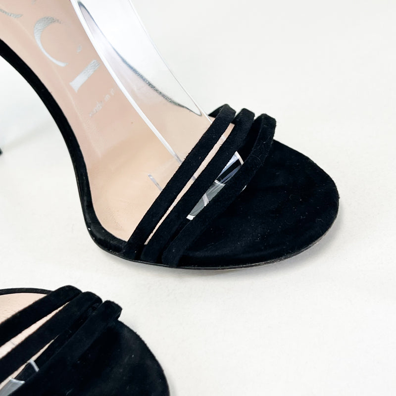 Gucci Black llse Suede Strap Peony Sandals Size 36
