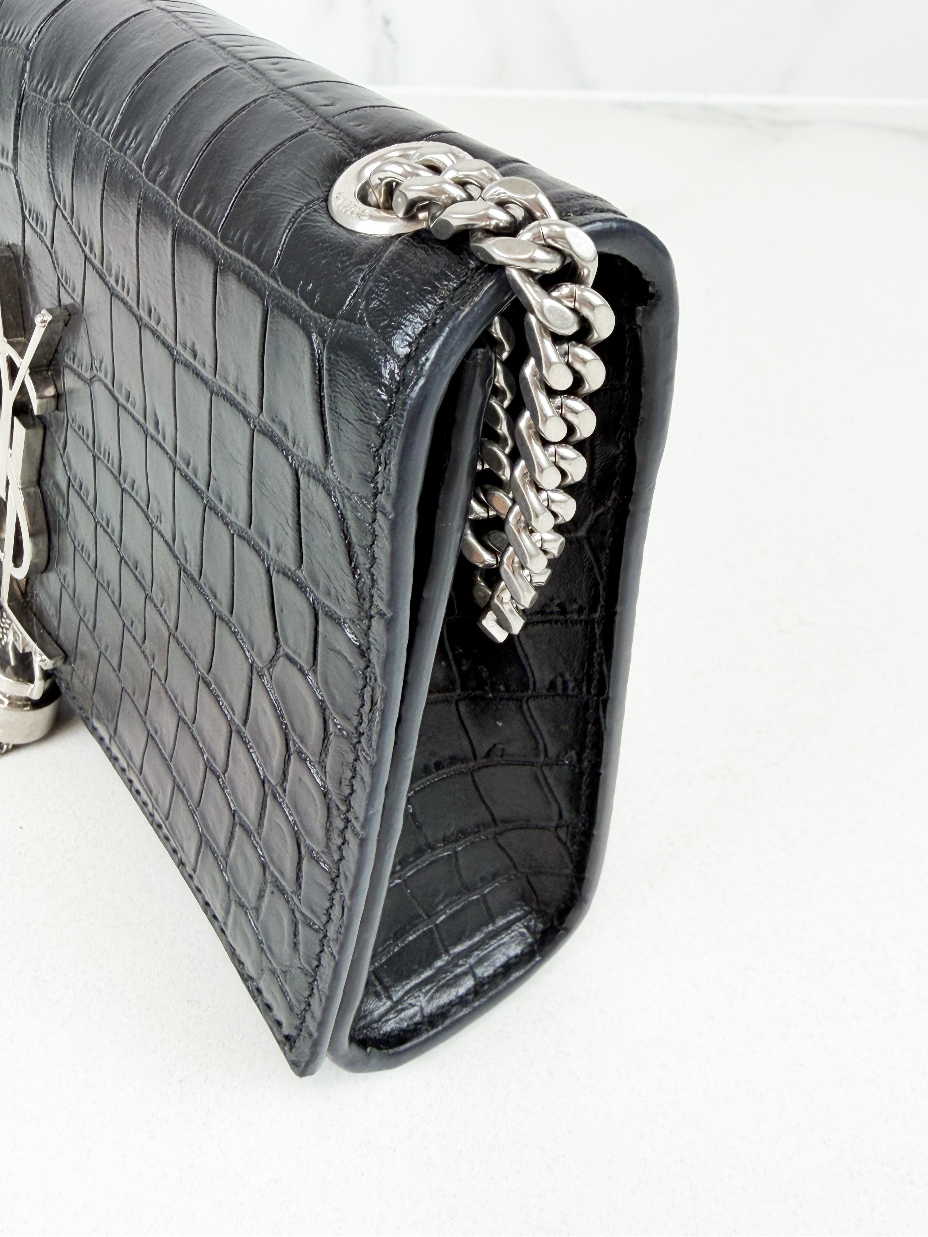 Saint Laurent Small Kate with Tassel Croc Embossed Shiny Leather SHW