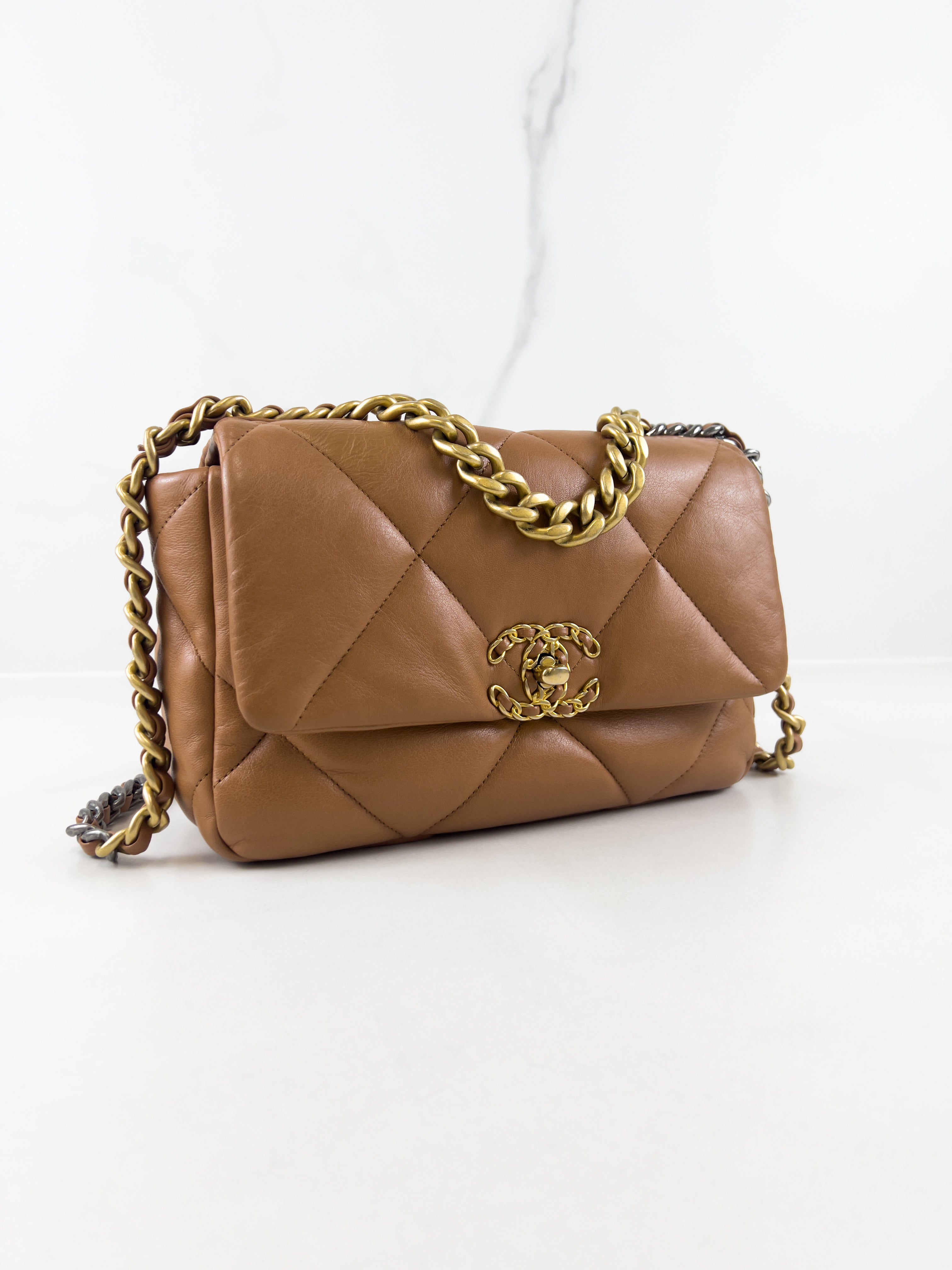 Chanel Caramel Small Lambskin 19 with Gold & Silver Tone Hardware