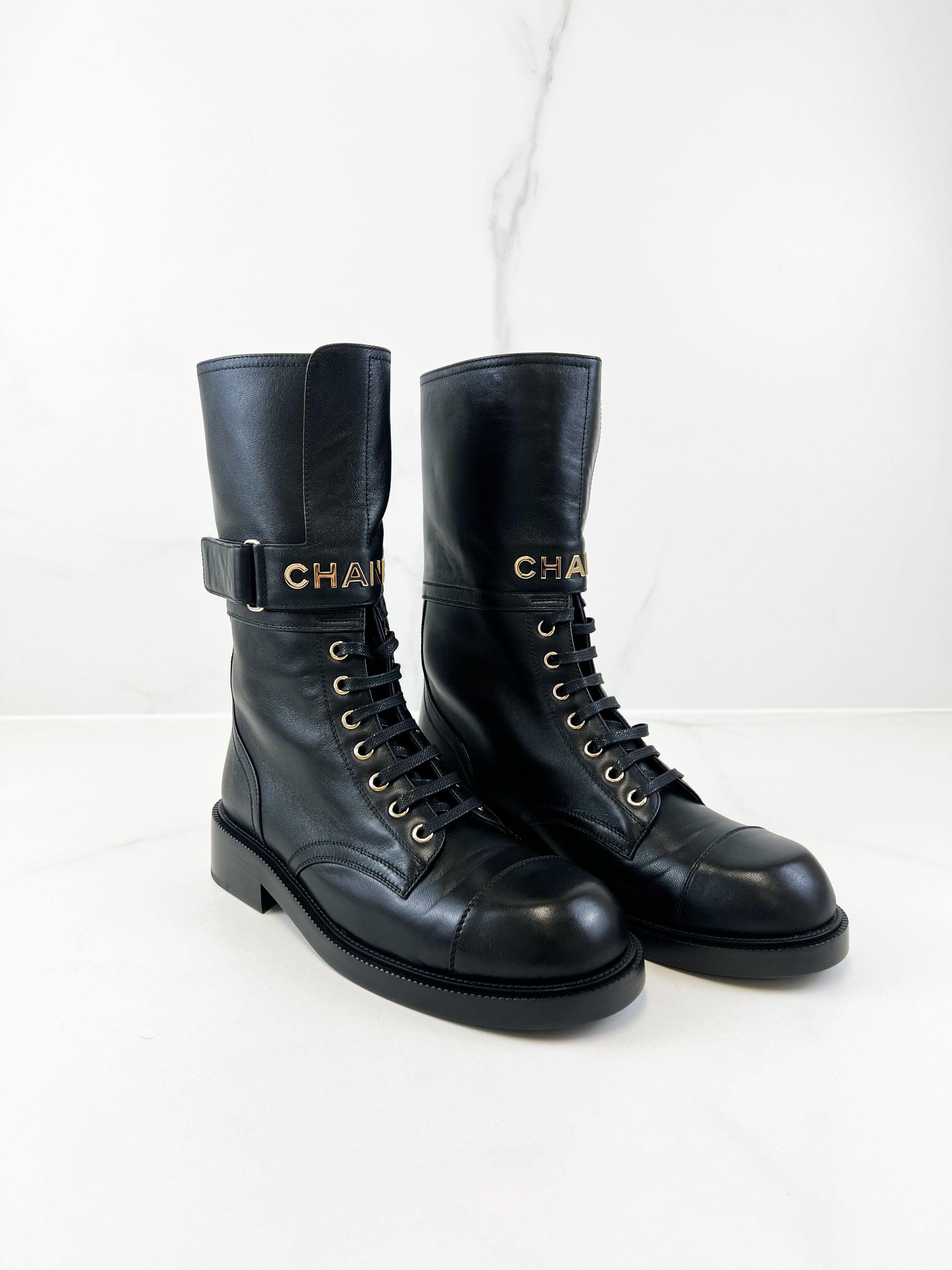 Chanel 21B Lace Up Combat Boot Size 40.5