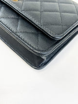 Chanel Black Caviar CC Classic Wallet On Chain GHW
