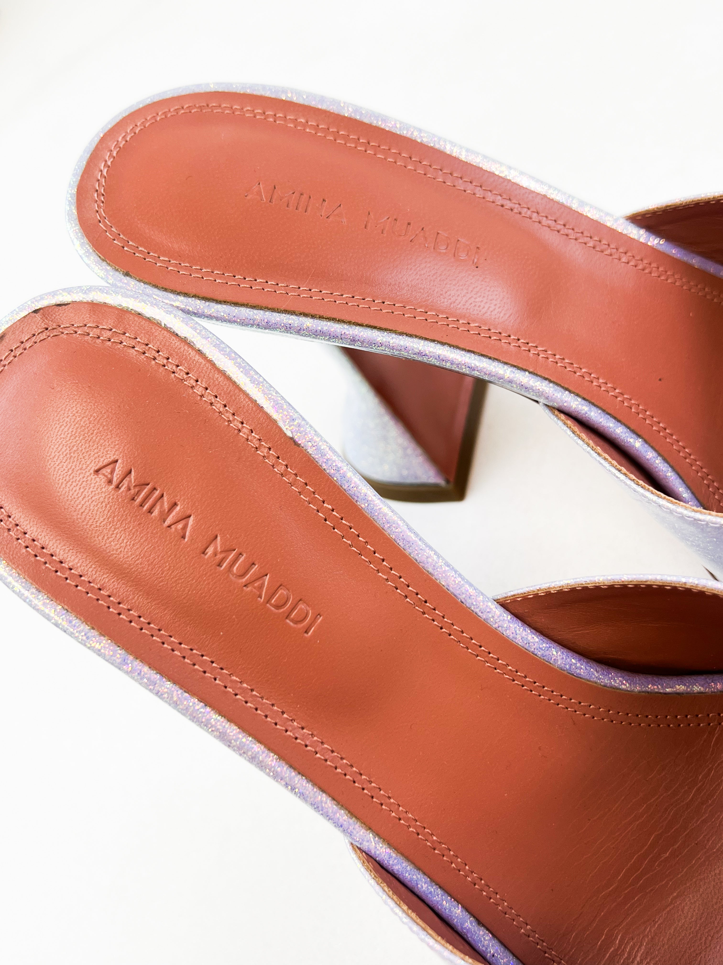 Amina Muaddi Lupita Lilac Sparkly 95mm Size 37