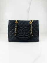 Chanel Black Caviar CC Logo Embossed GST Tote