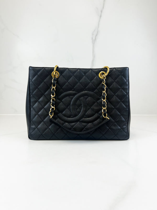 Chanel Black Caviar CC Logo Embossed GST Tote