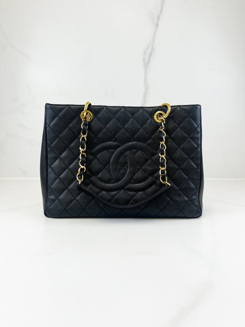Chanel Black Caviar CC Logo Embossed GST Tote