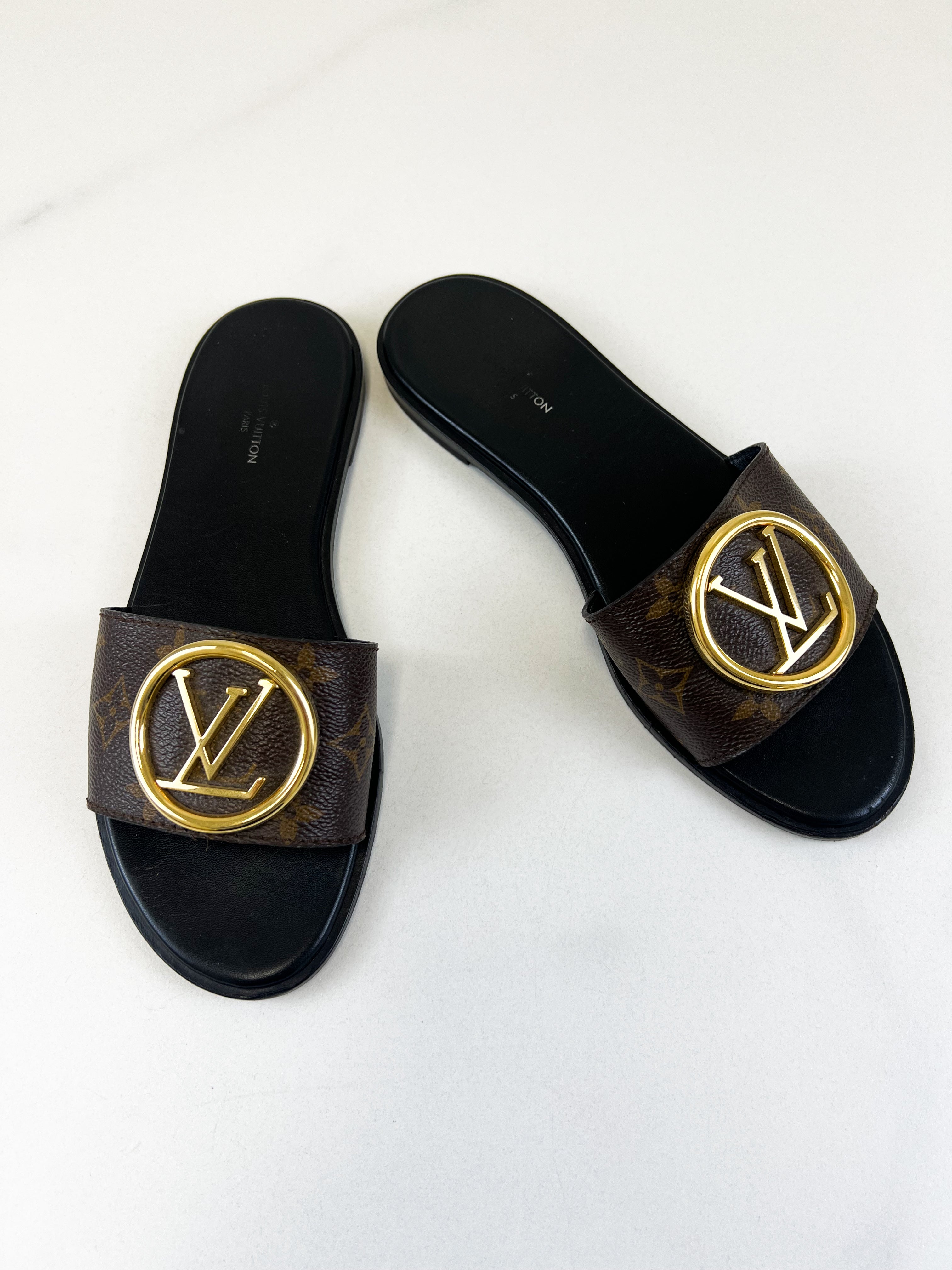 Louis Vuitton Monogram Lock It Flat Slides Size 37