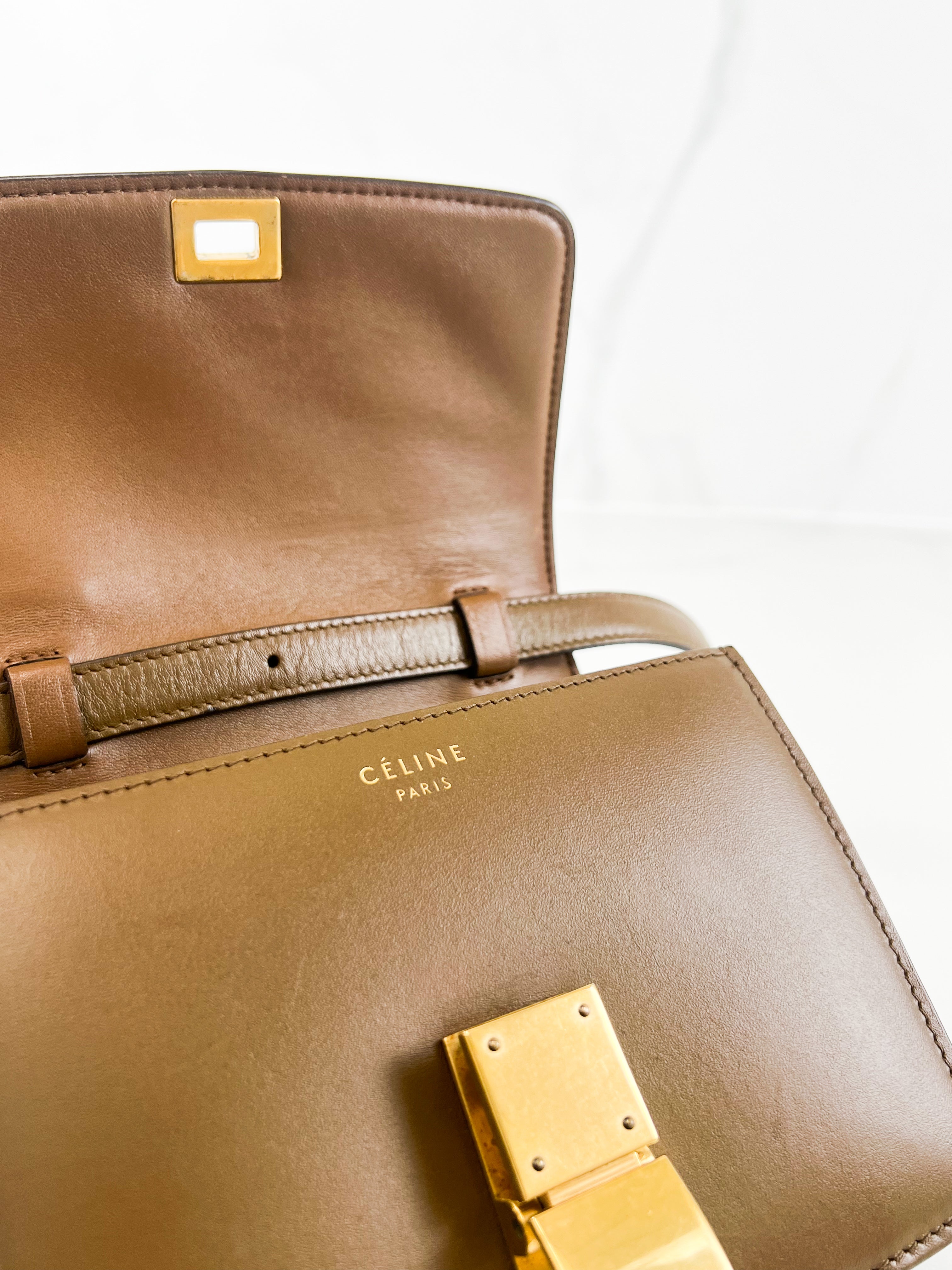 Celine Small Classic Box Flap Bag in Brown Leather