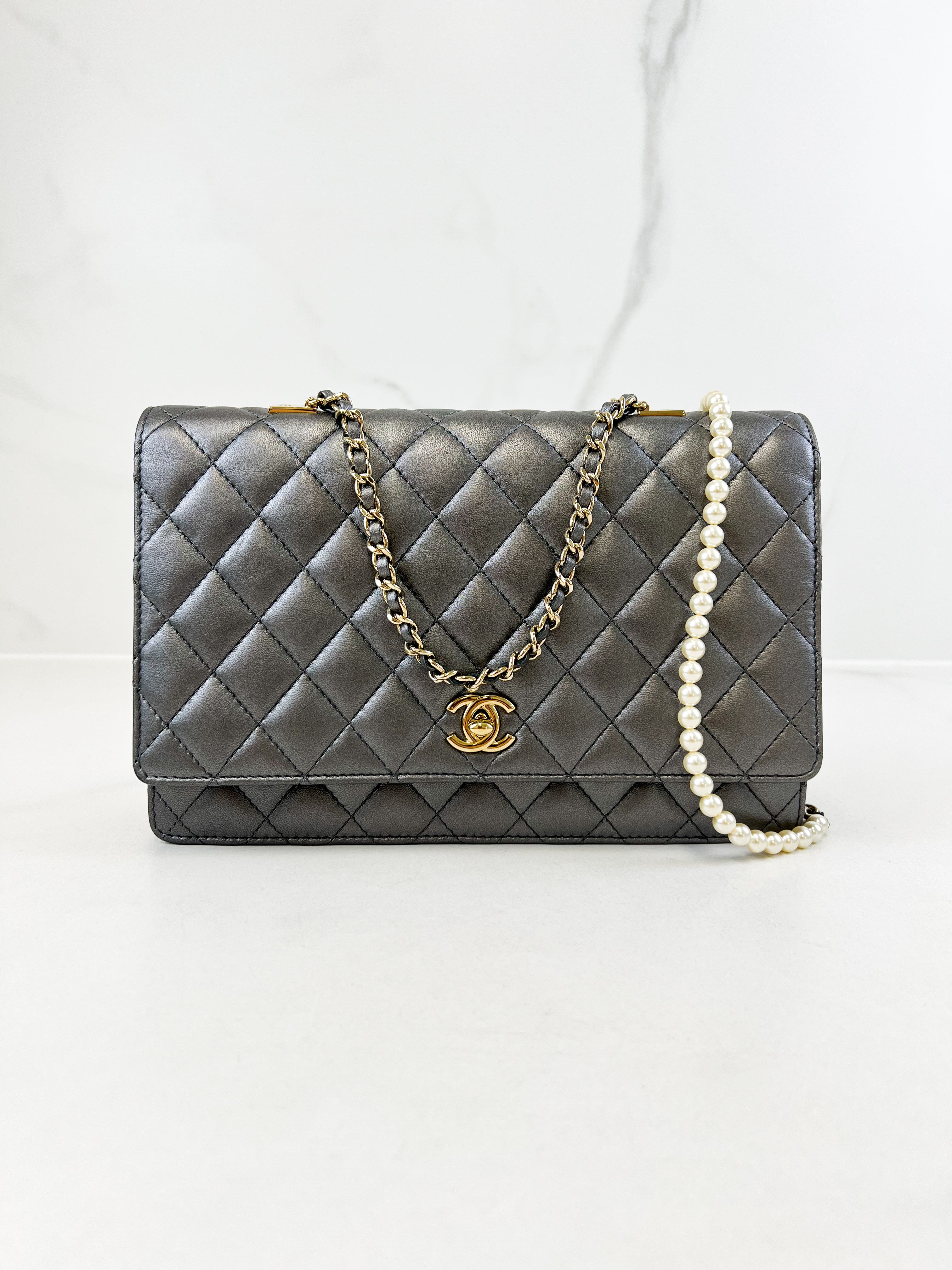 Chanel Silver Calfskin Large Shoulder Bag