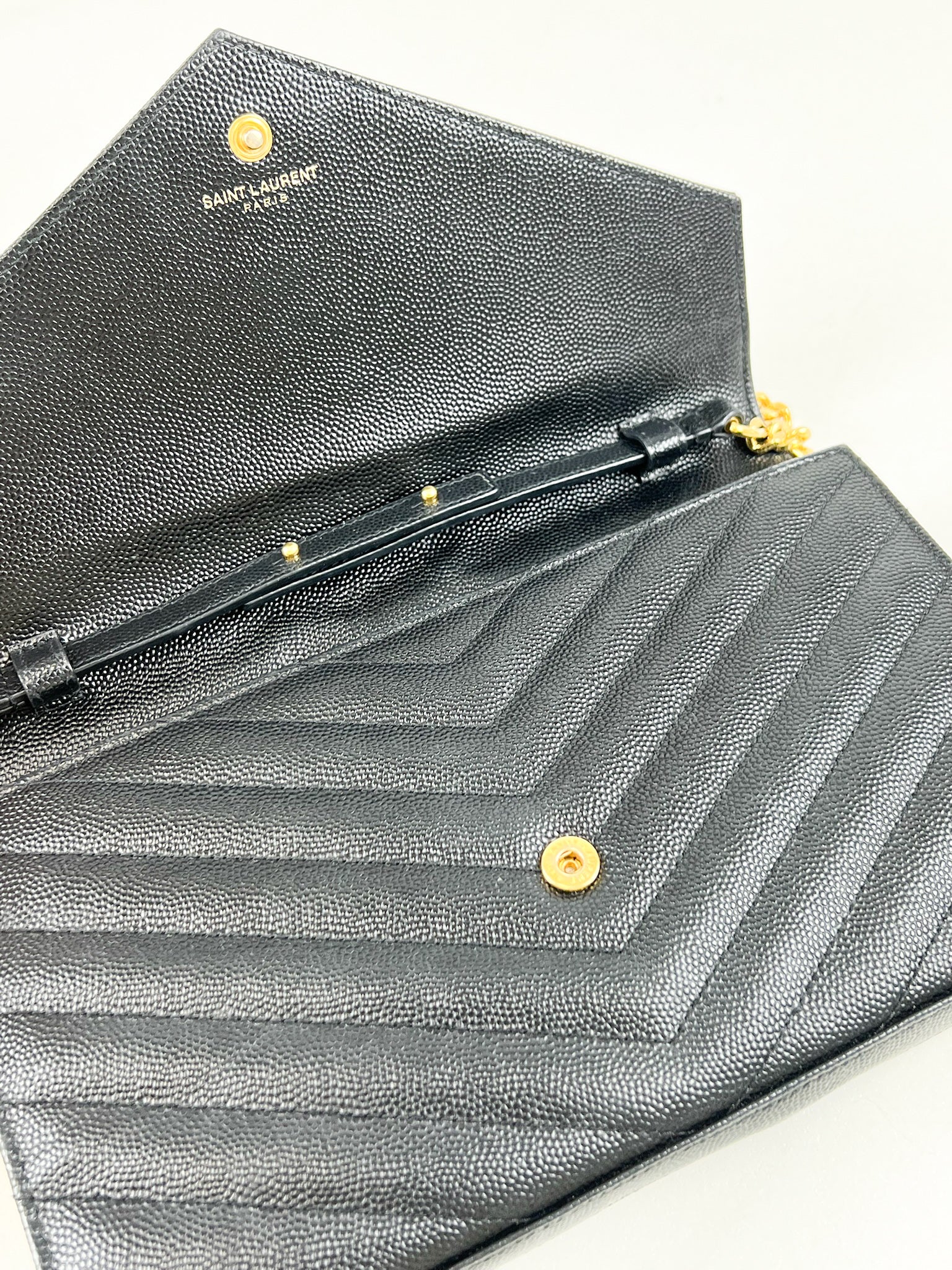 Saint Laurent Cassandre Envelope WOC in Black Grained Leather