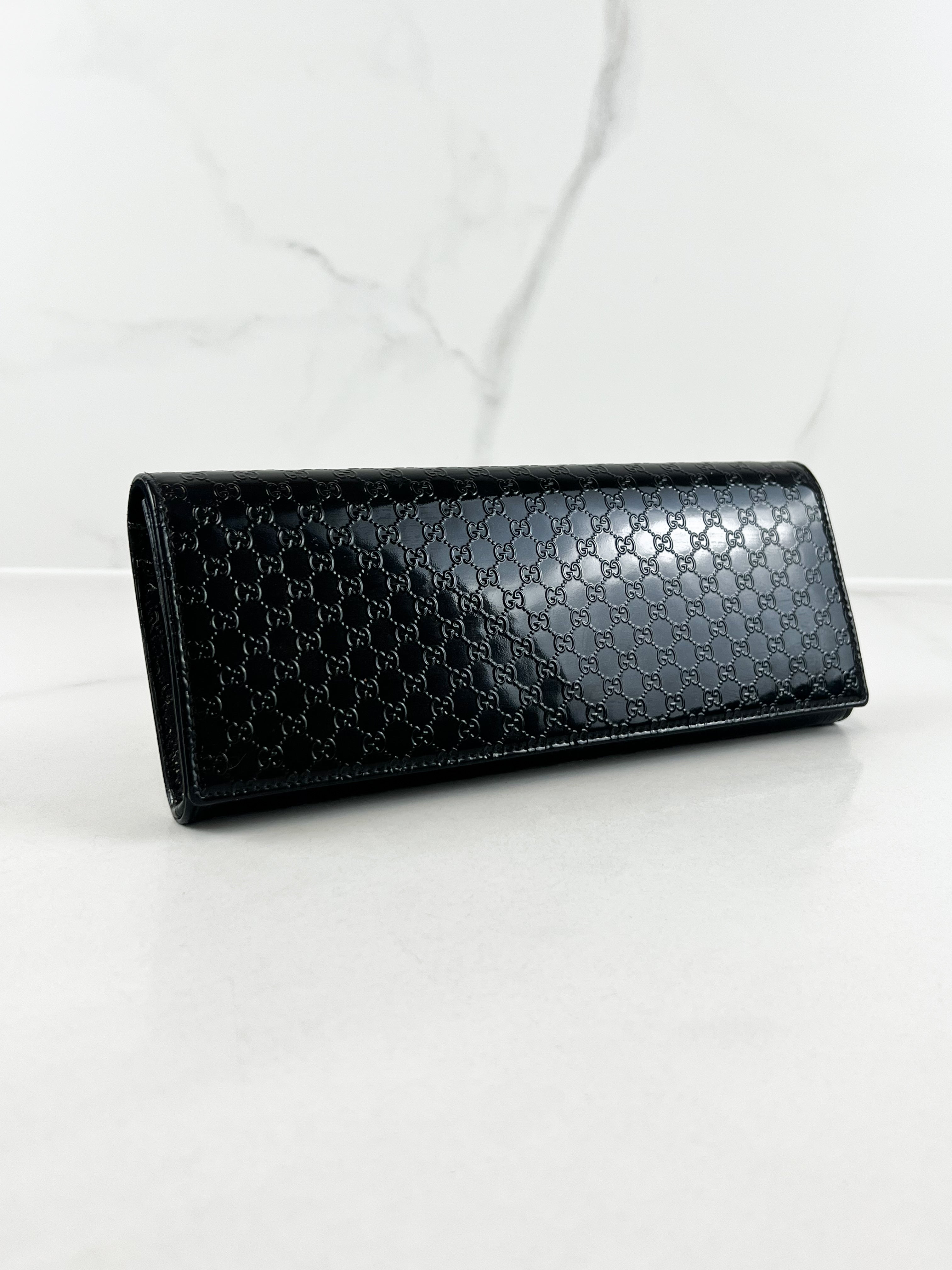 Gucci Black Microguccissima Patent Clutch