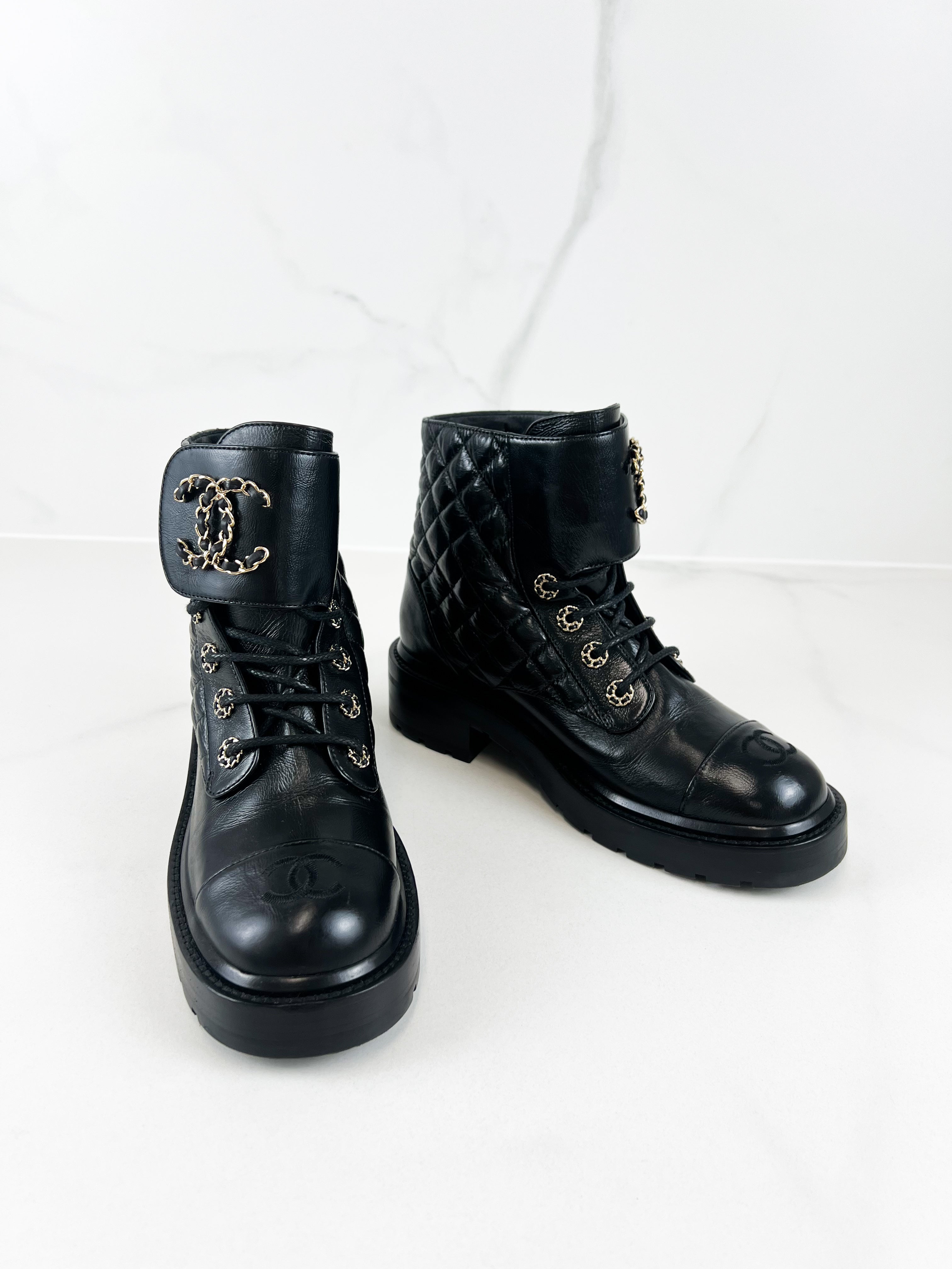 Chanel Quilted Combat Boot Size 38C
