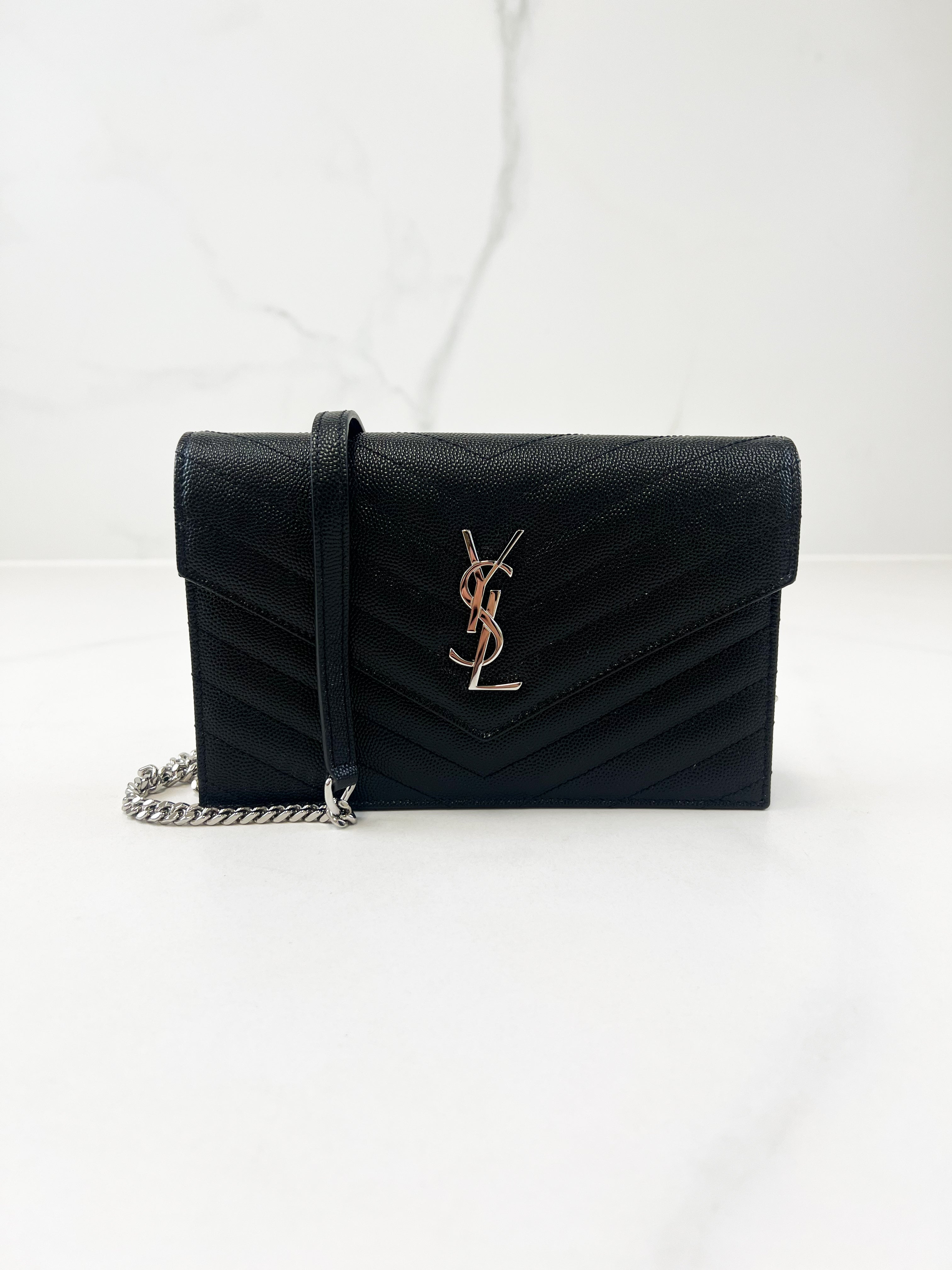 Saint Laurent Cassandra Matelasse Envelope Wallet on Chain