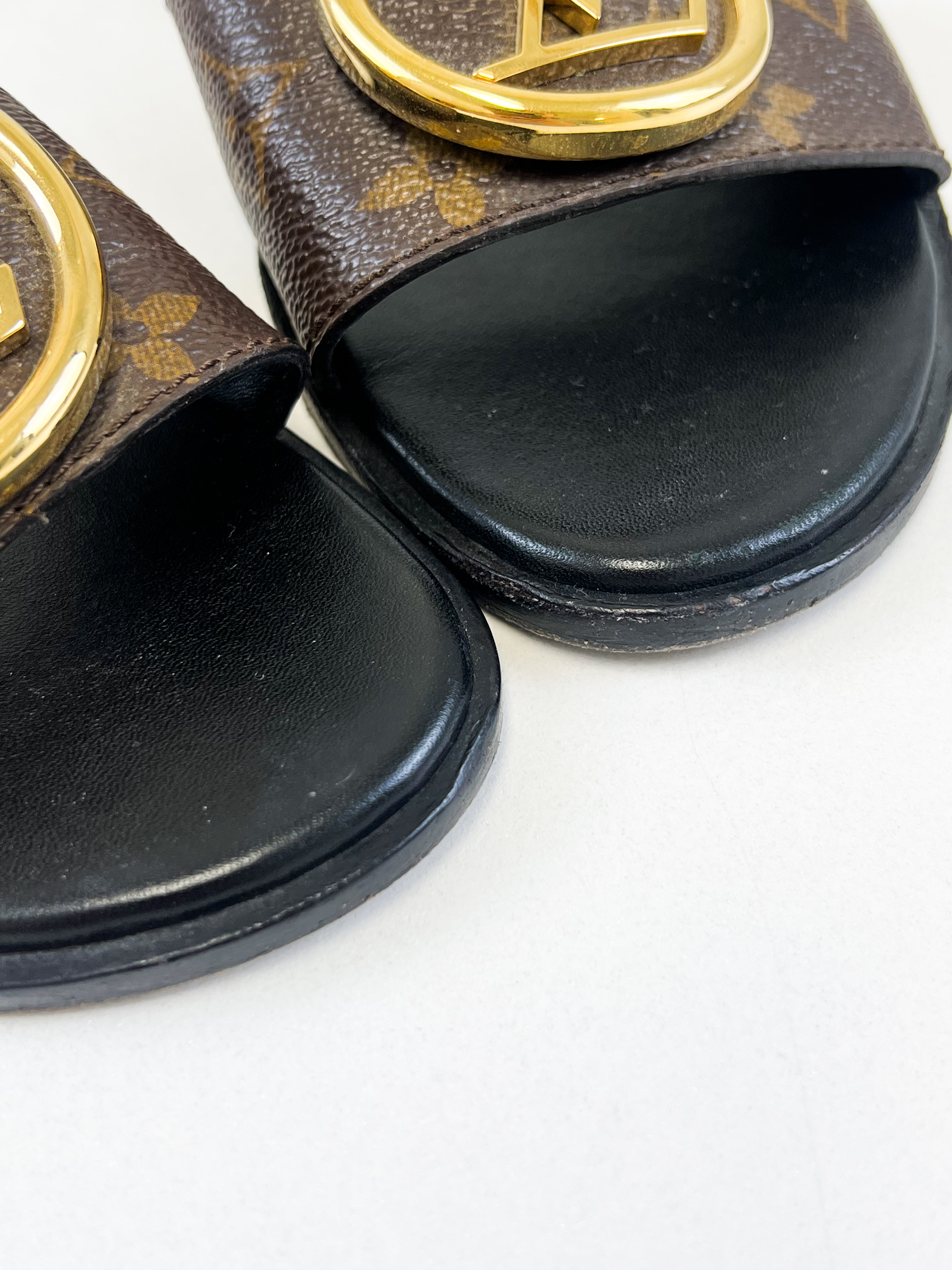 Louis Vuitton Monogram Lock It Flat Slides Size 37