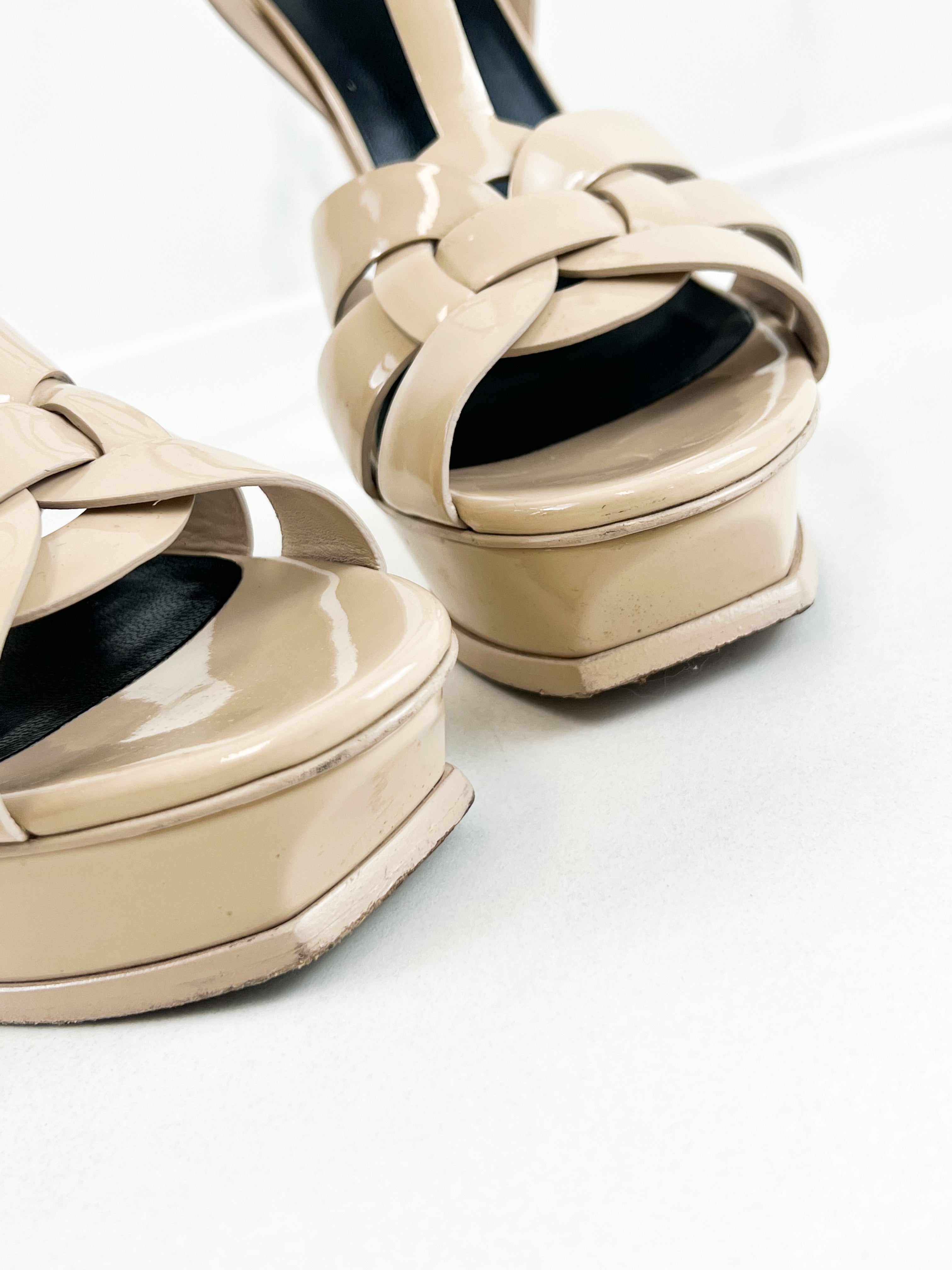 Saint Laurent Beige Patent Tributes 135mm Size 40