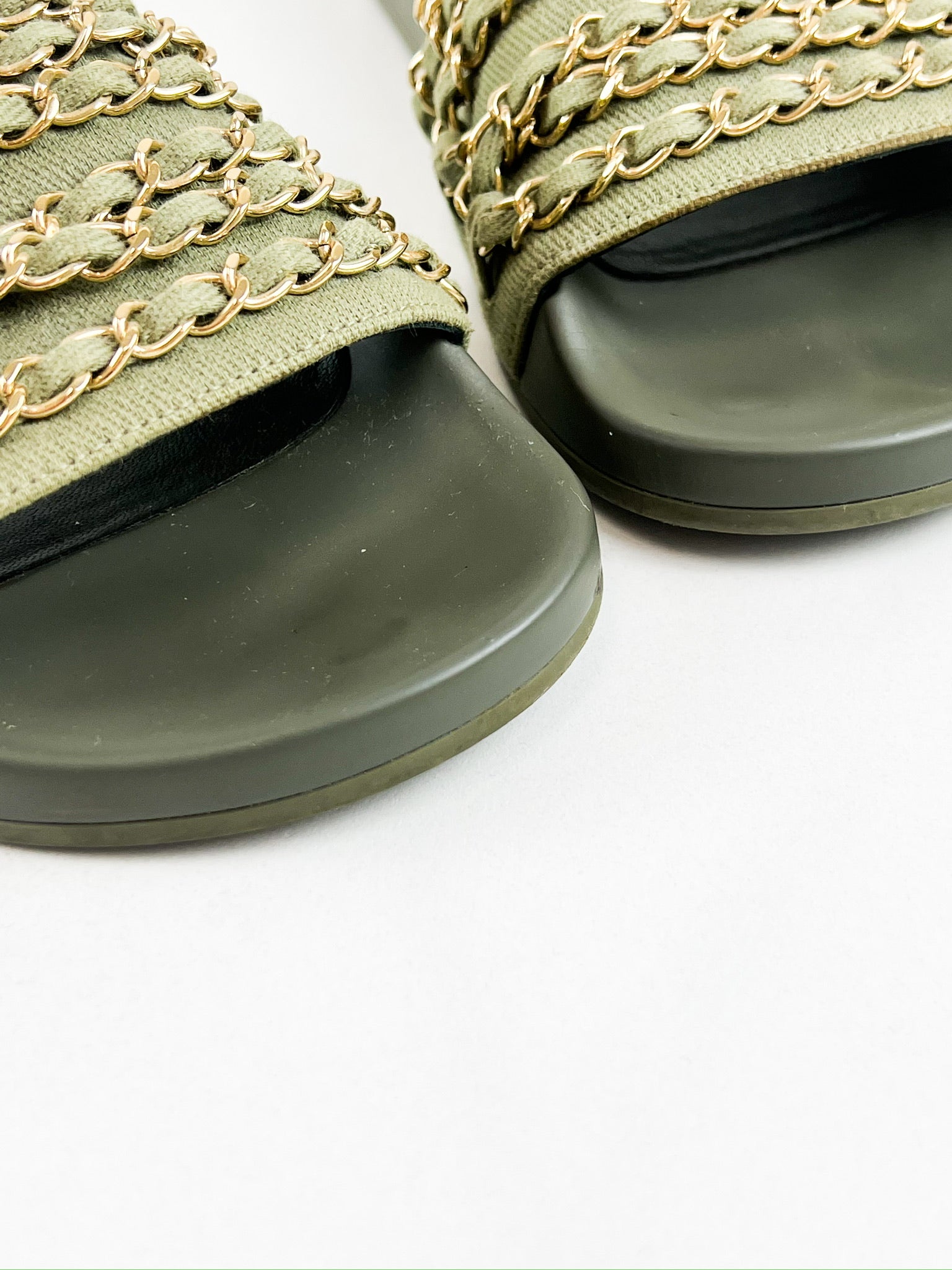 Chanel Khaki Tropiconic Chain Slides Size 37