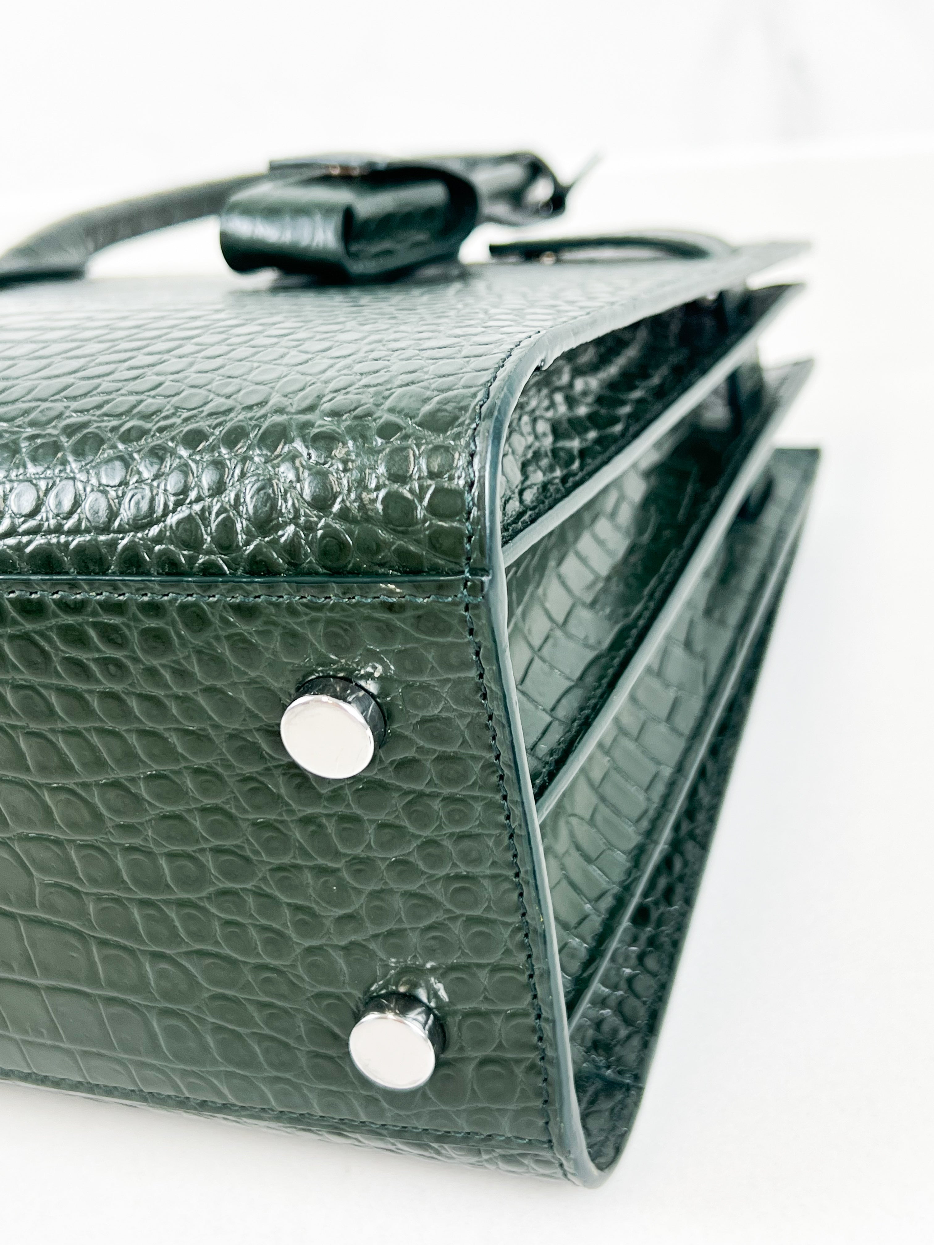 Saint Laurent Sac De Jour Small in Dark Green Croc Leather