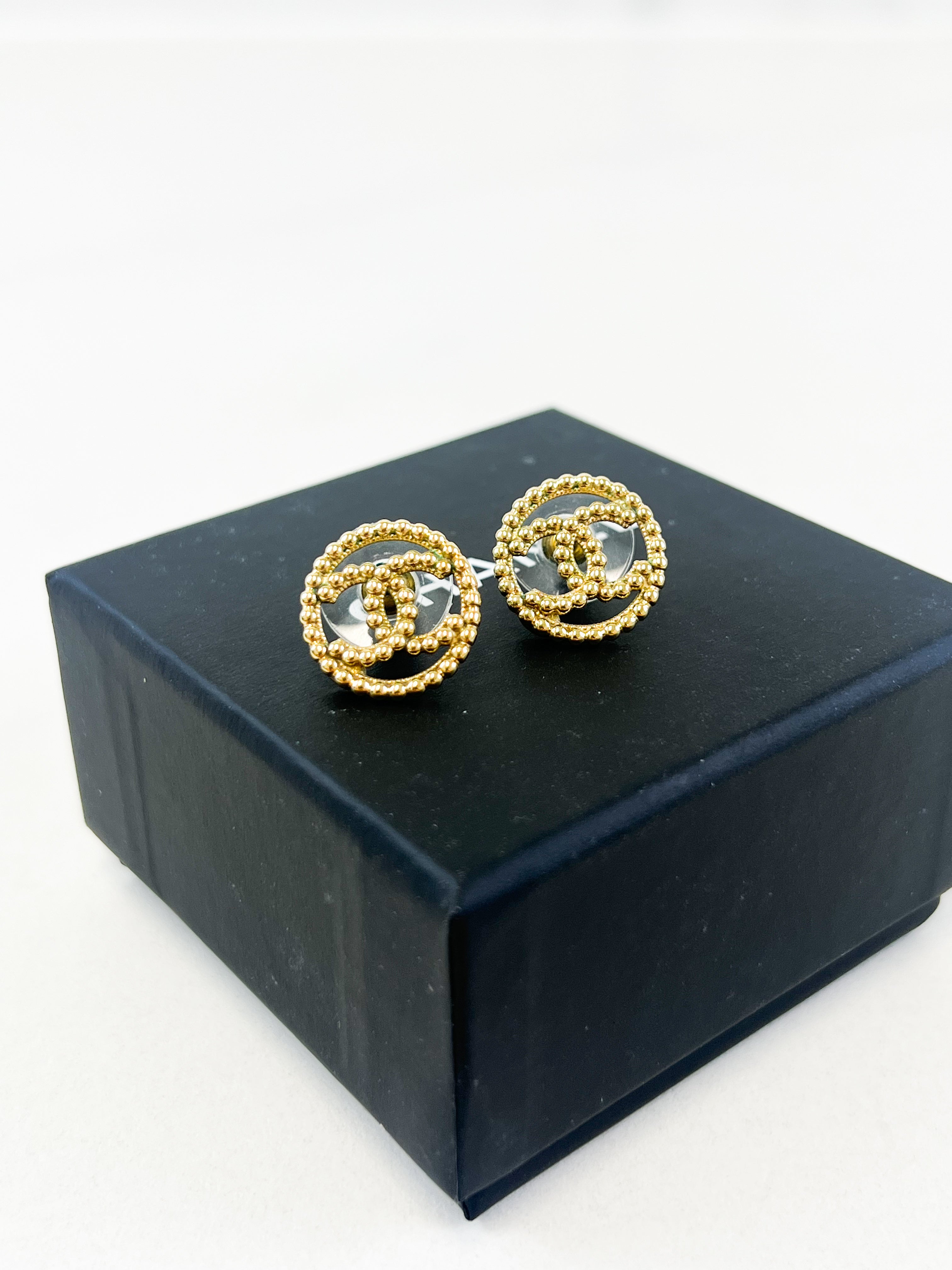 Chanel CC Gold Stud Earrings