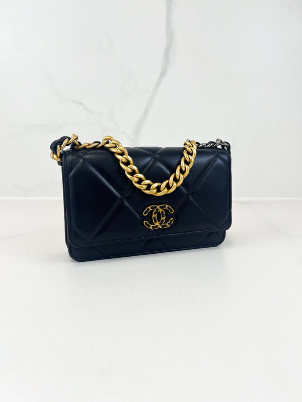 Chanel 19 Navy Wallet on Chain WOC in Lambskin Leather