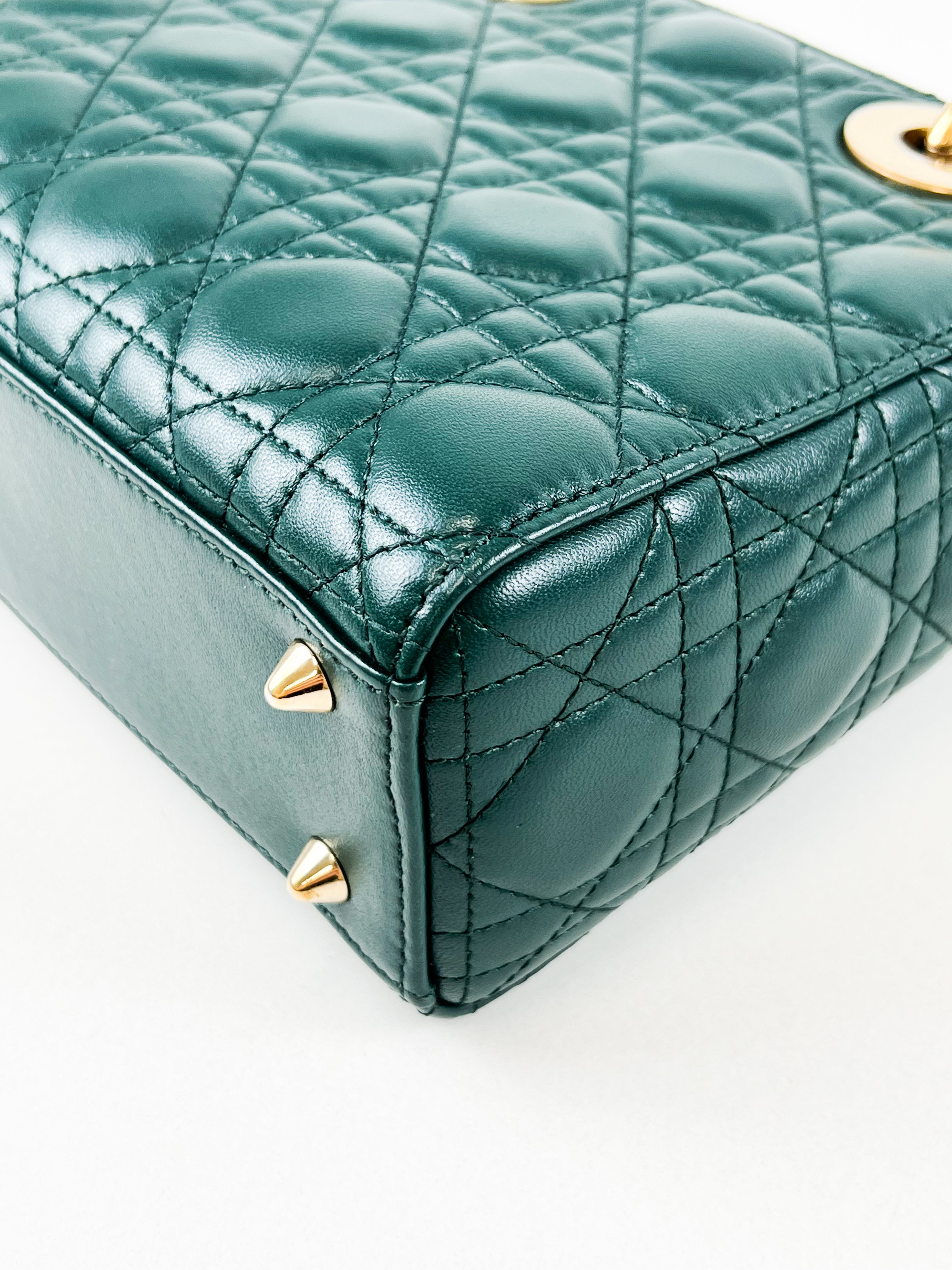 Christian Dior Small Lady Dior In Cedar Green Lambskin with GHW