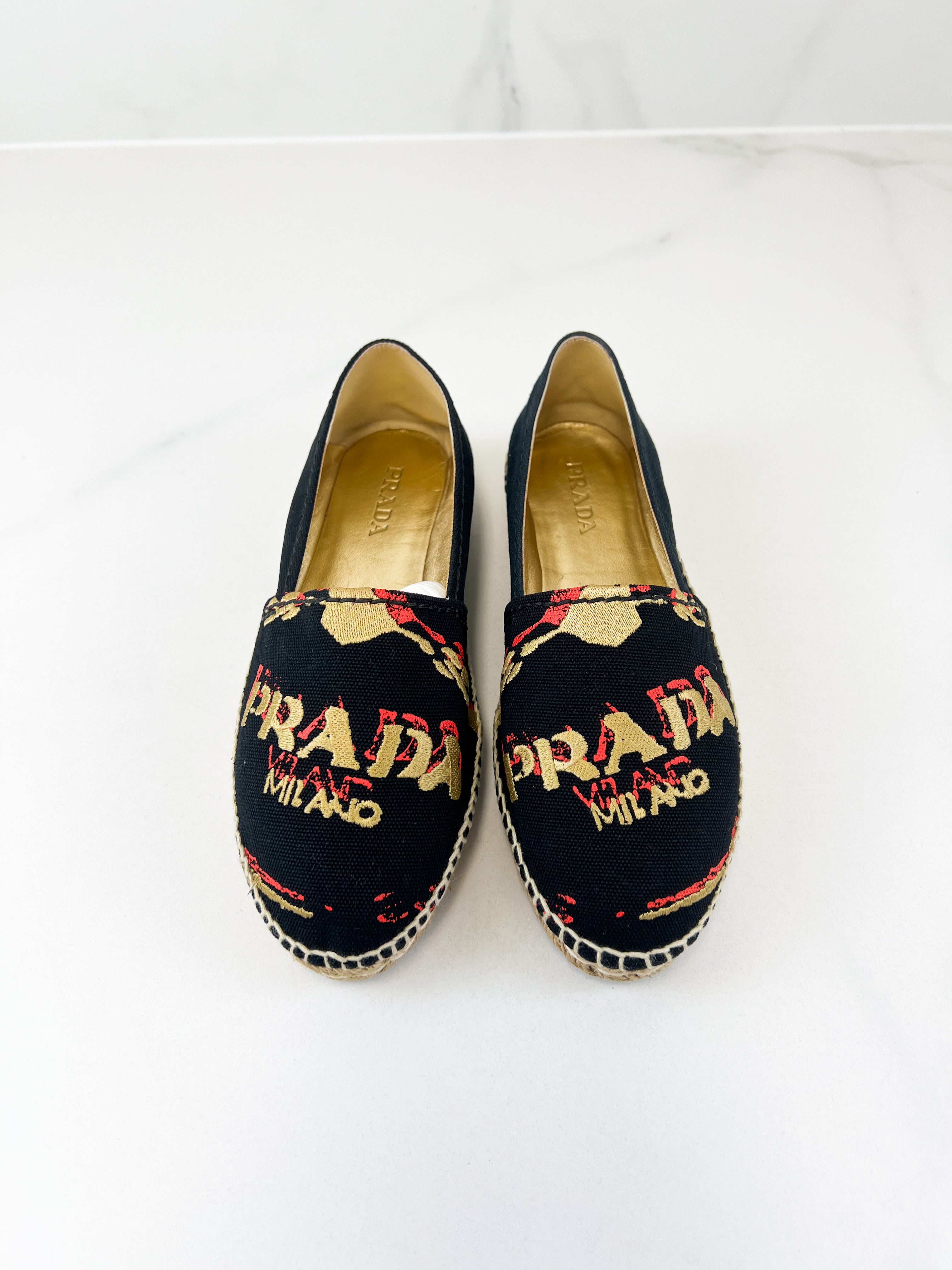 Prada Canvas Printed Logo Espadrilles Size 38