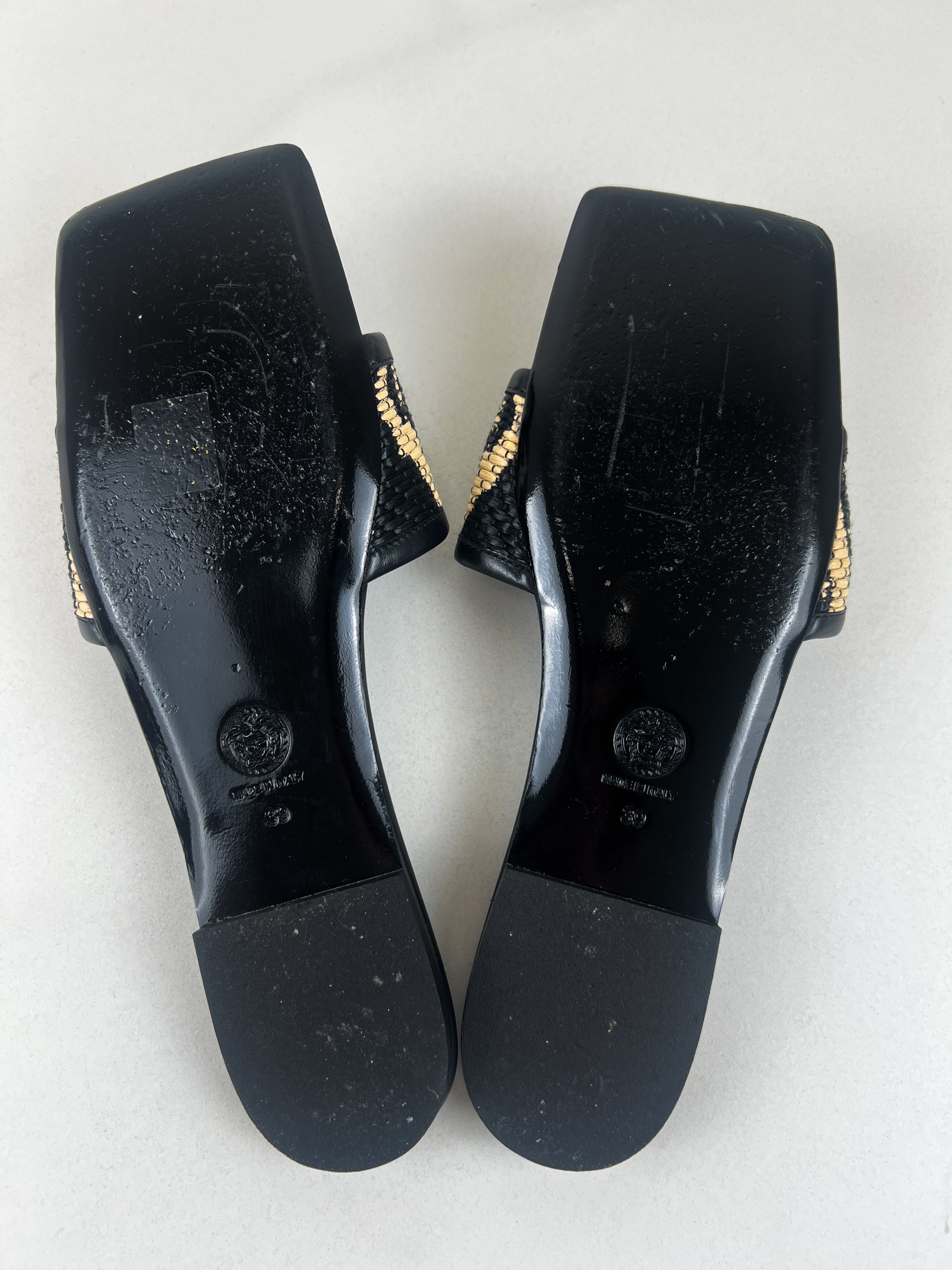 Versace Leather Slides in Black Size 39