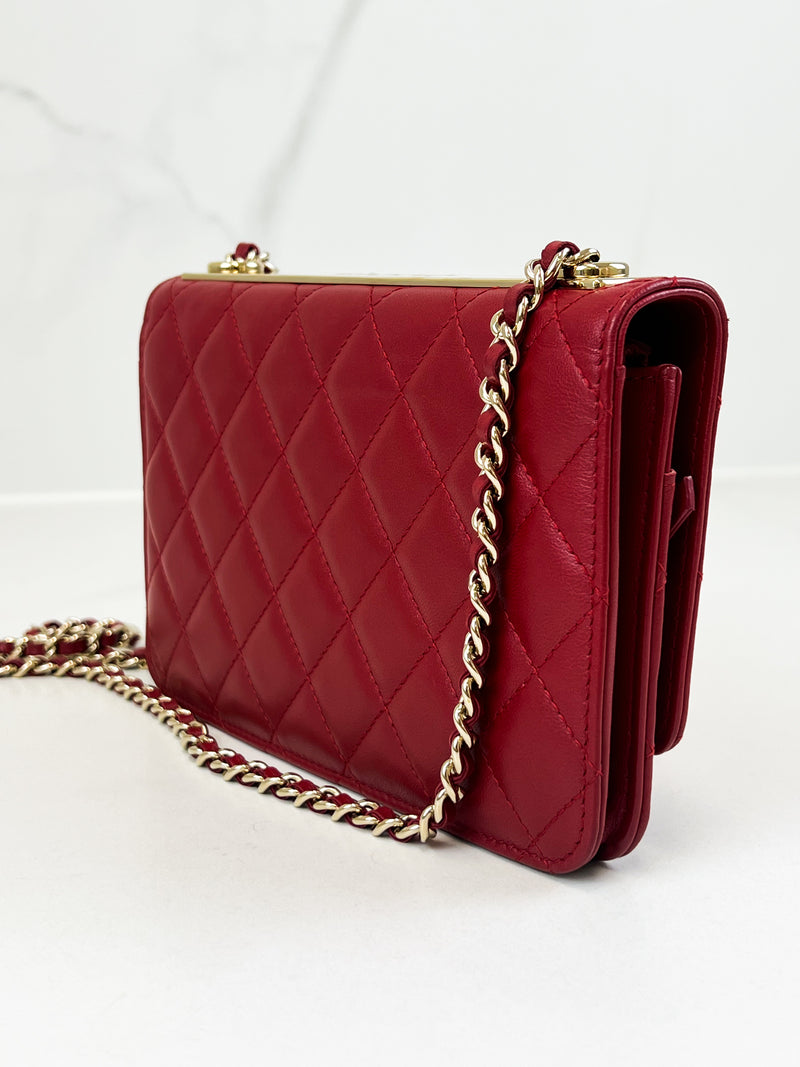 Chanel Red Trendy Wallet On Chain with Light GHW