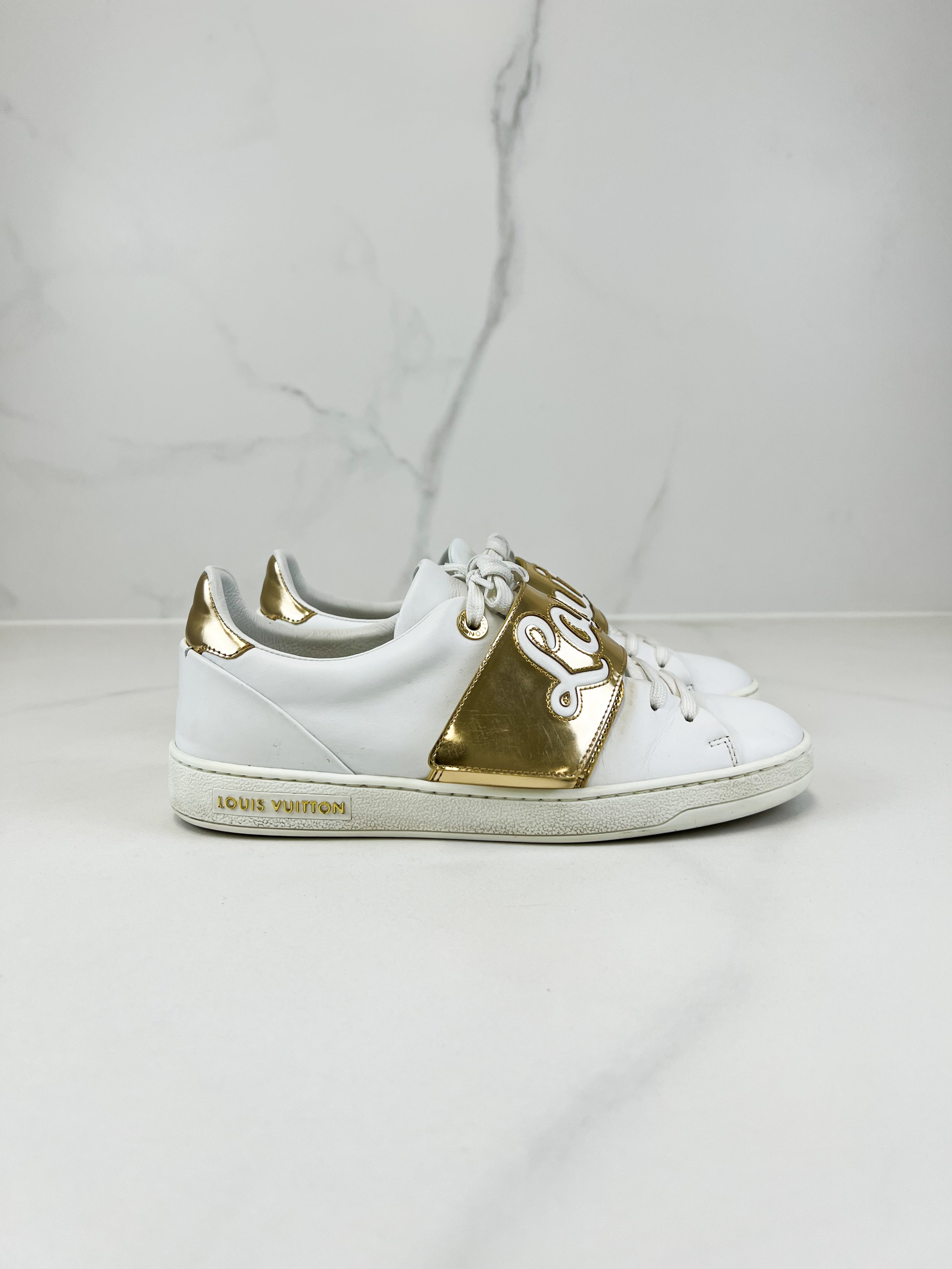 Louis Vuitton White/Gold Frontrow Sneakers Size 36.5
