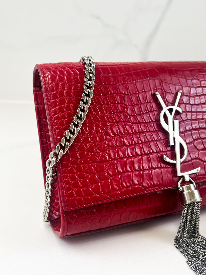 Saint Laurent Red Mini Kate Tassel Croc