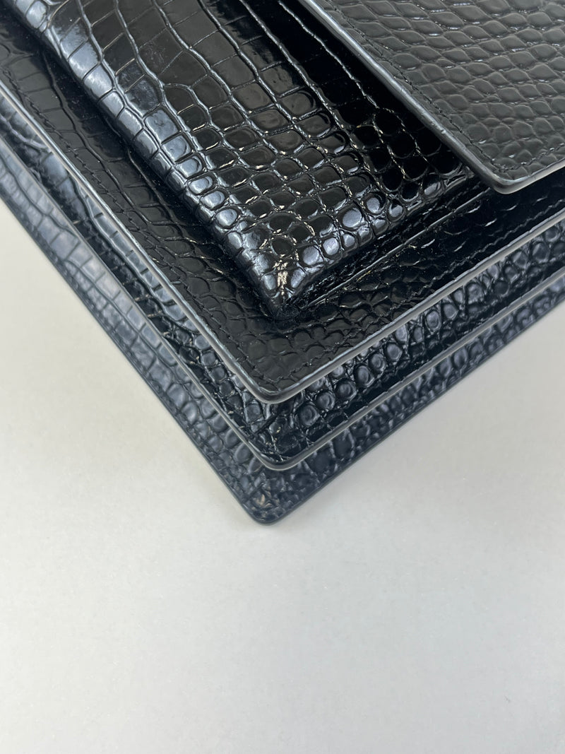 Saint Laurent Sunset Medium Black Croc Shoulder Bag with SHW
