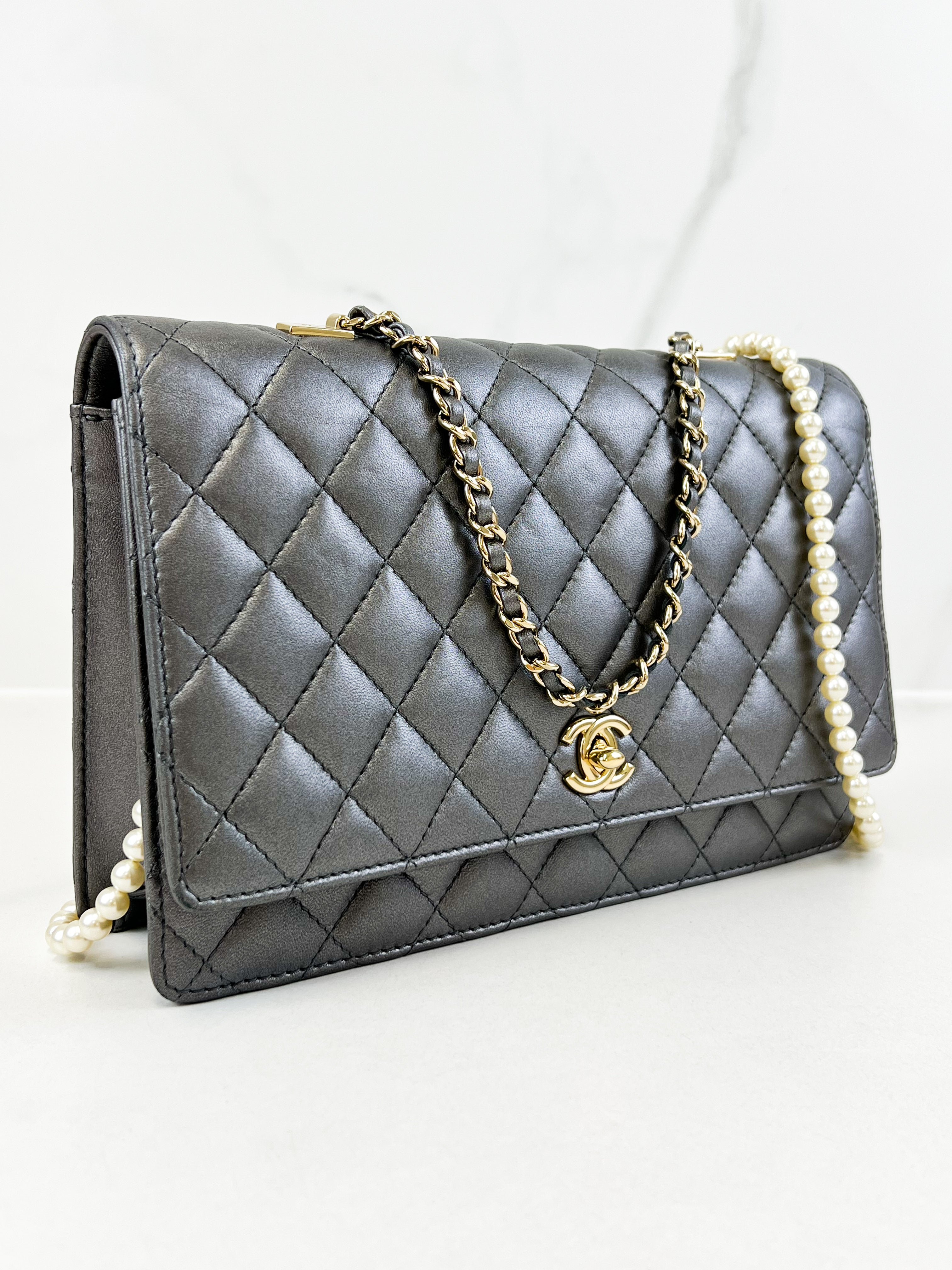 Chanel Silver Calfskin Large Shoulder Bag