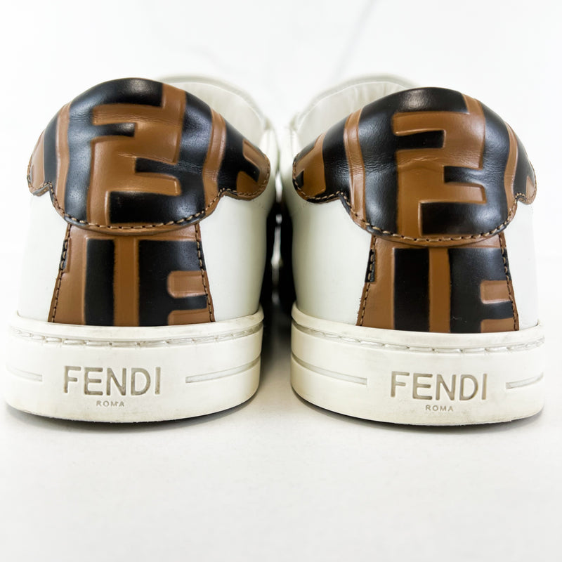 Fendi White FF Leather Sneakers Size 38