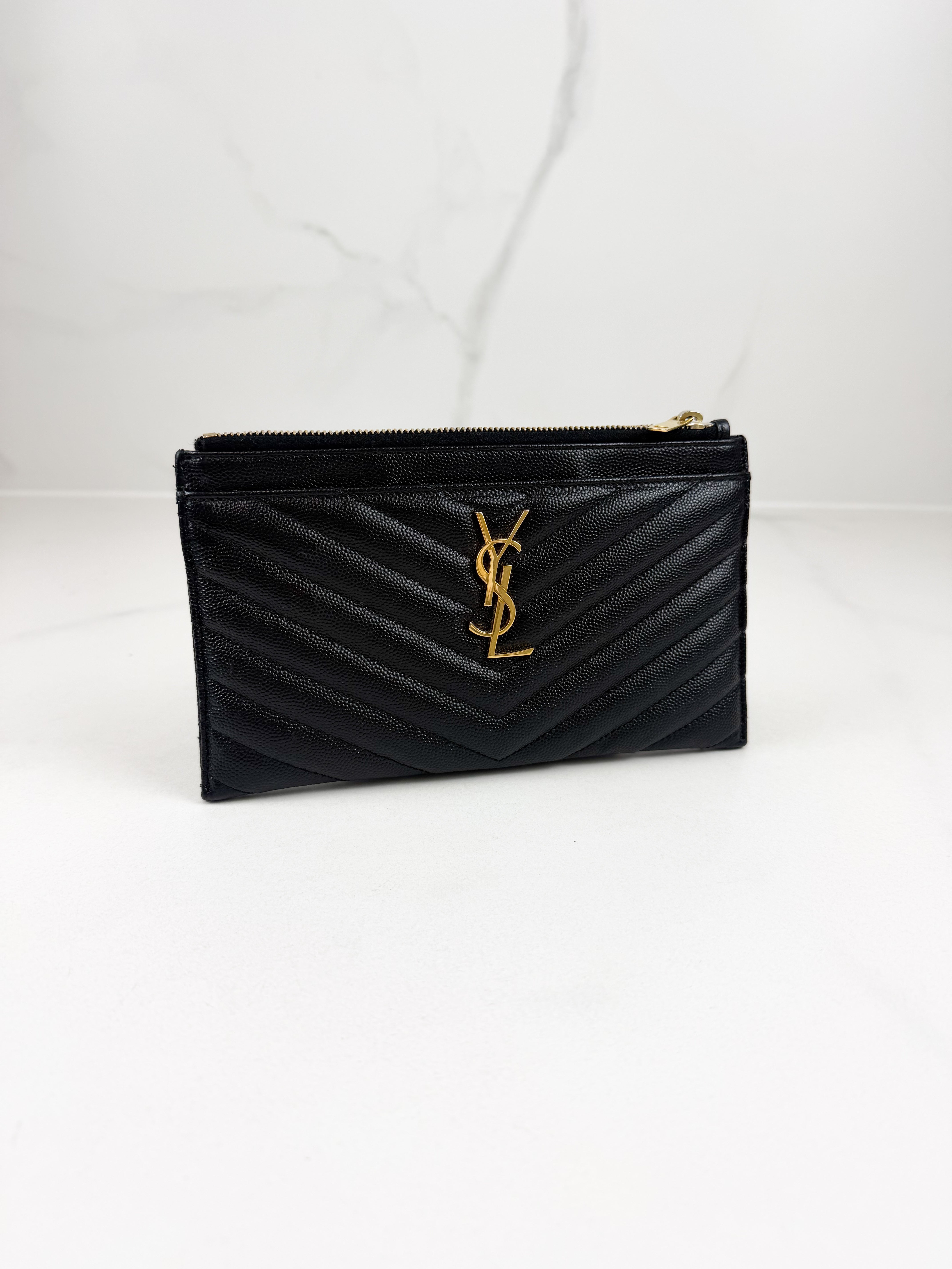 Saint Laurent Cassandre Metelasse Pouch in Grain De Poudre Leather with GHW