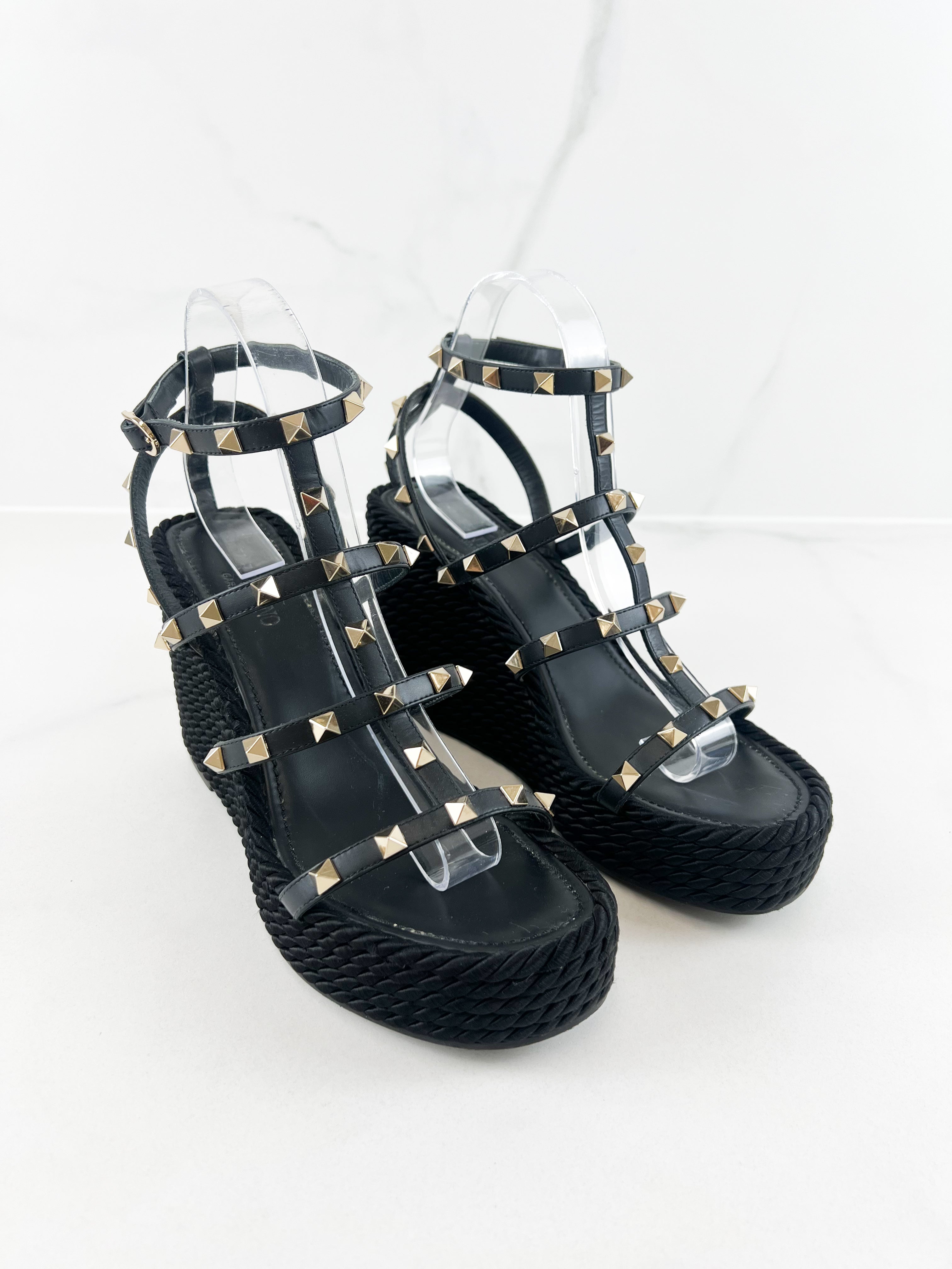 Valentino Rockstud Torchon Caged Wedge Sandal Size 39