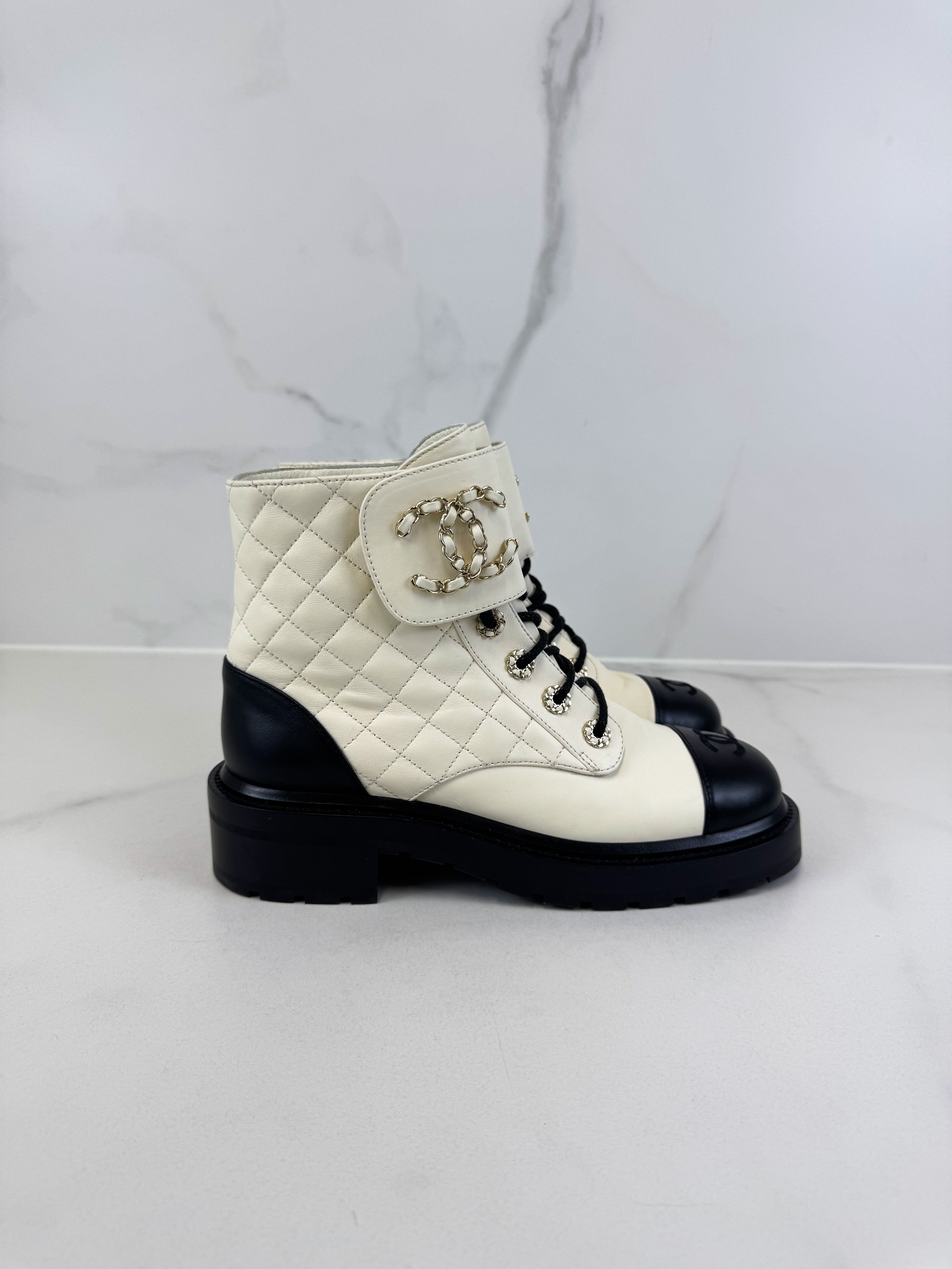 Chanel Quilted Combat Boot Size 38C