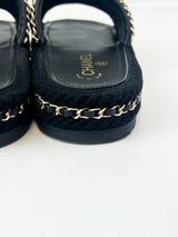 Chanel Black/Gold Woven Slides Size 38