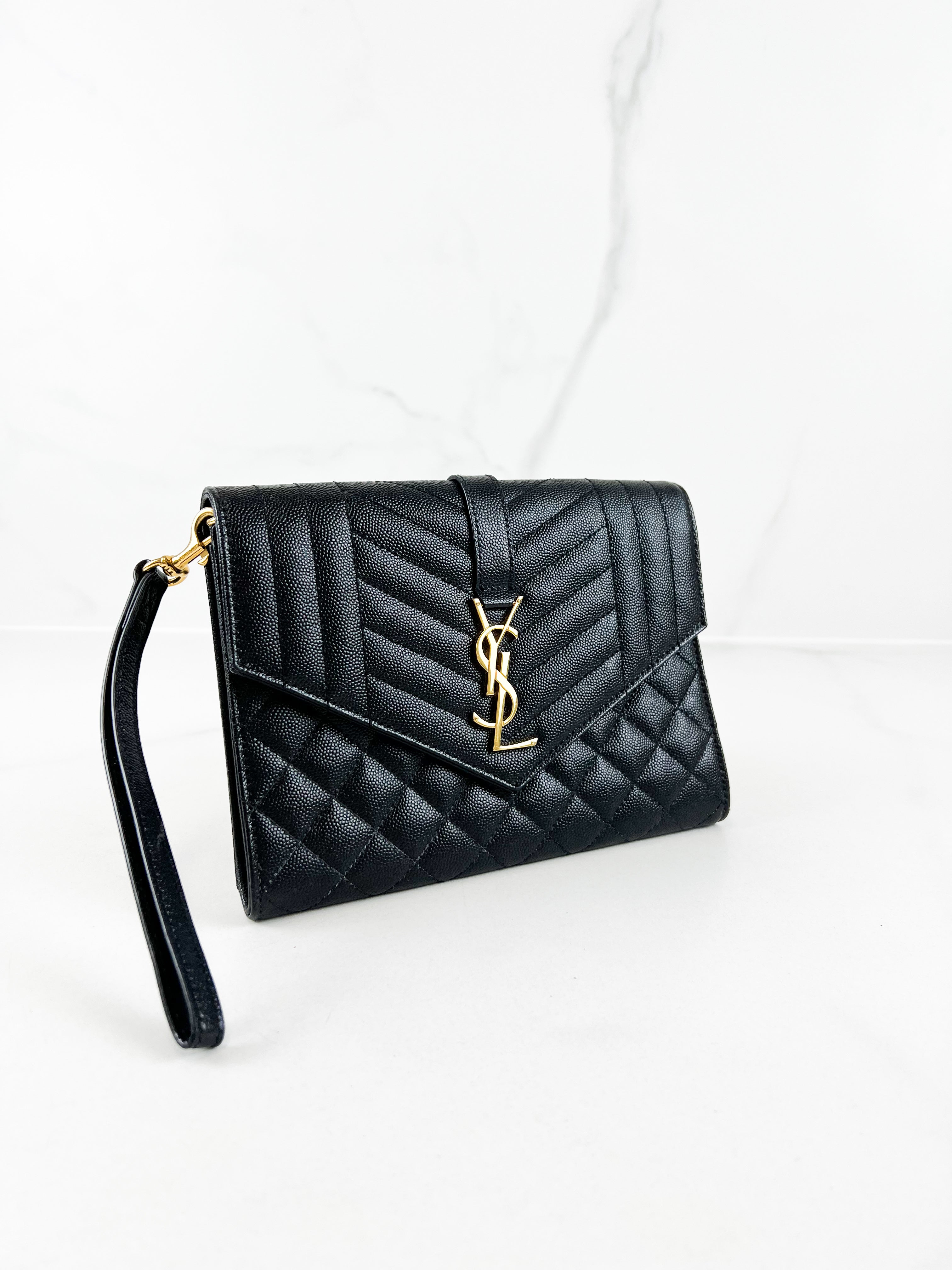 Saint Laurent Black Cassandre Envelope Pouch