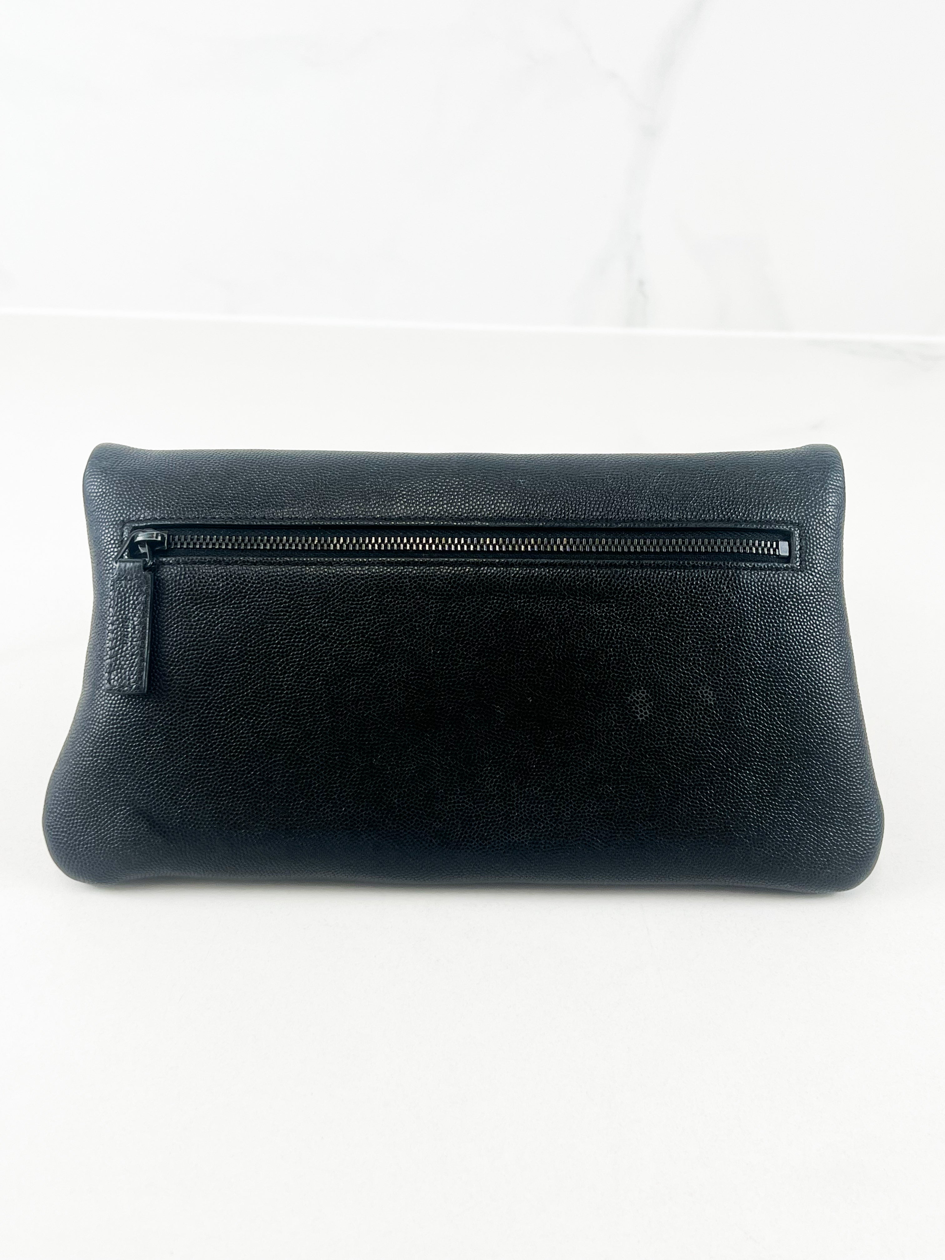 Saint Laurent Hollywood Fold Over Clutch in Black Grained Calfskin