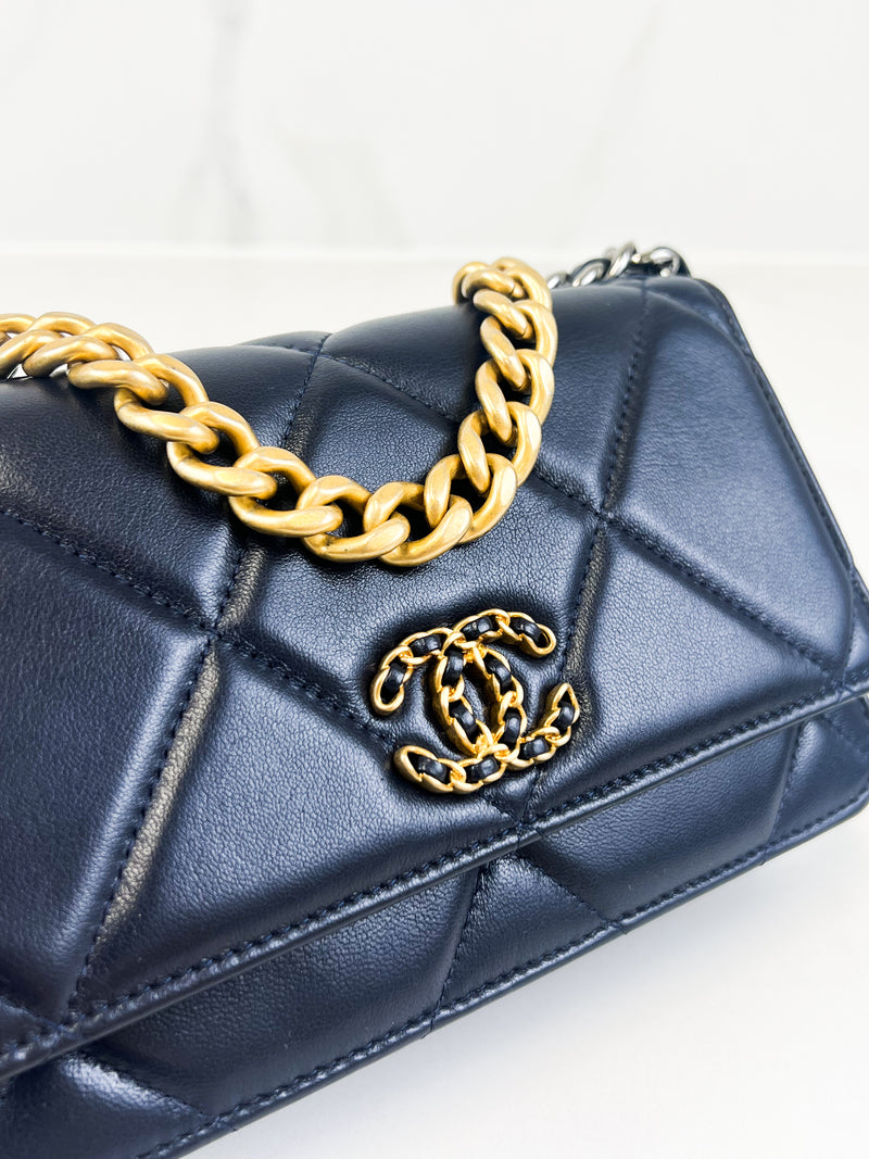 Chanel 19 Navy Wallet on Chain WOC in Lambskin Leather