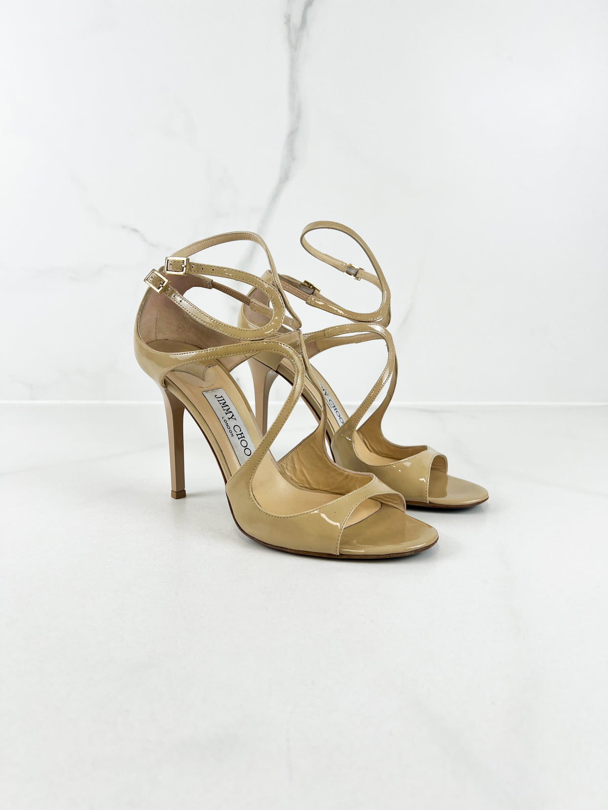 Jimmy Choo Lang Patent Heels in Beige Size 38
