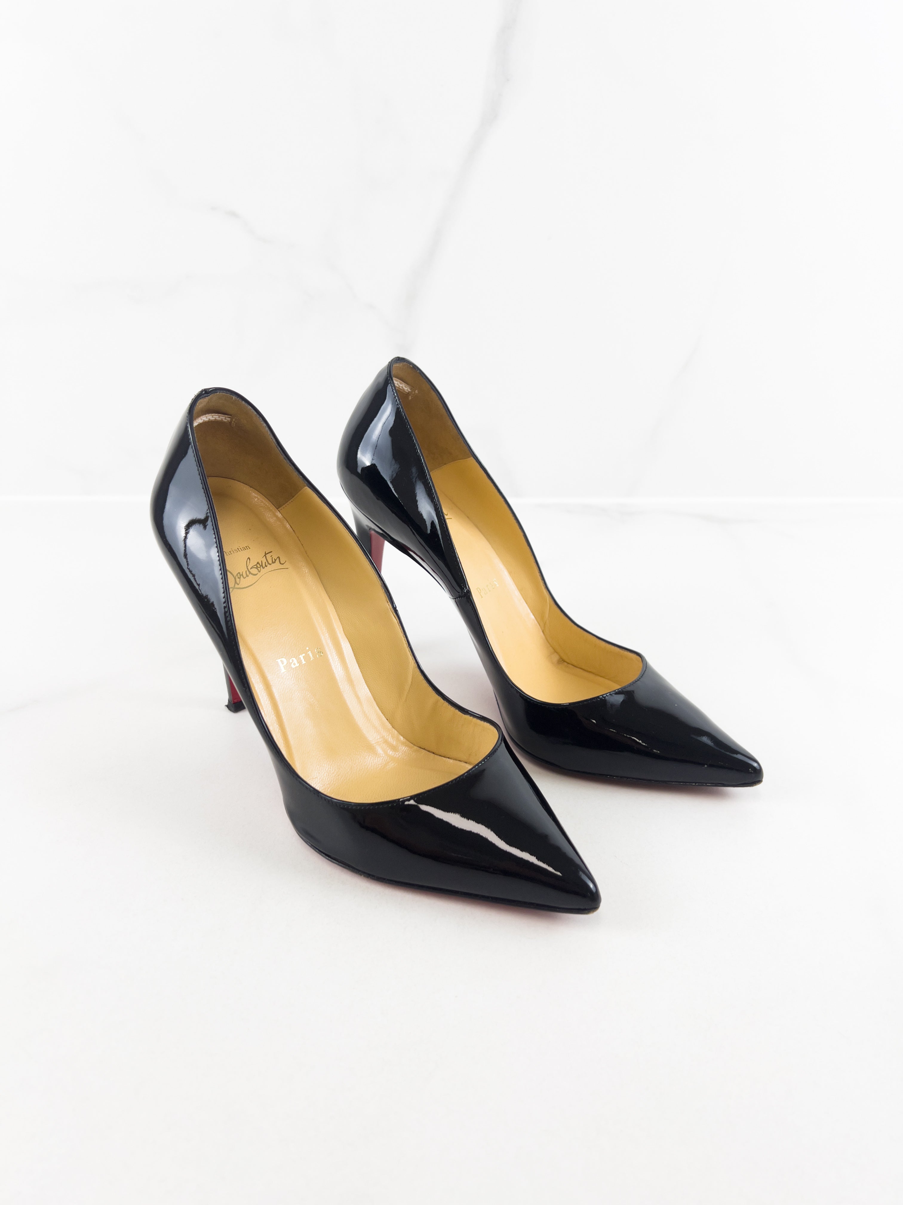 Christian Louboutin Black Leather Pigalle Follies 100 Patent Size 39