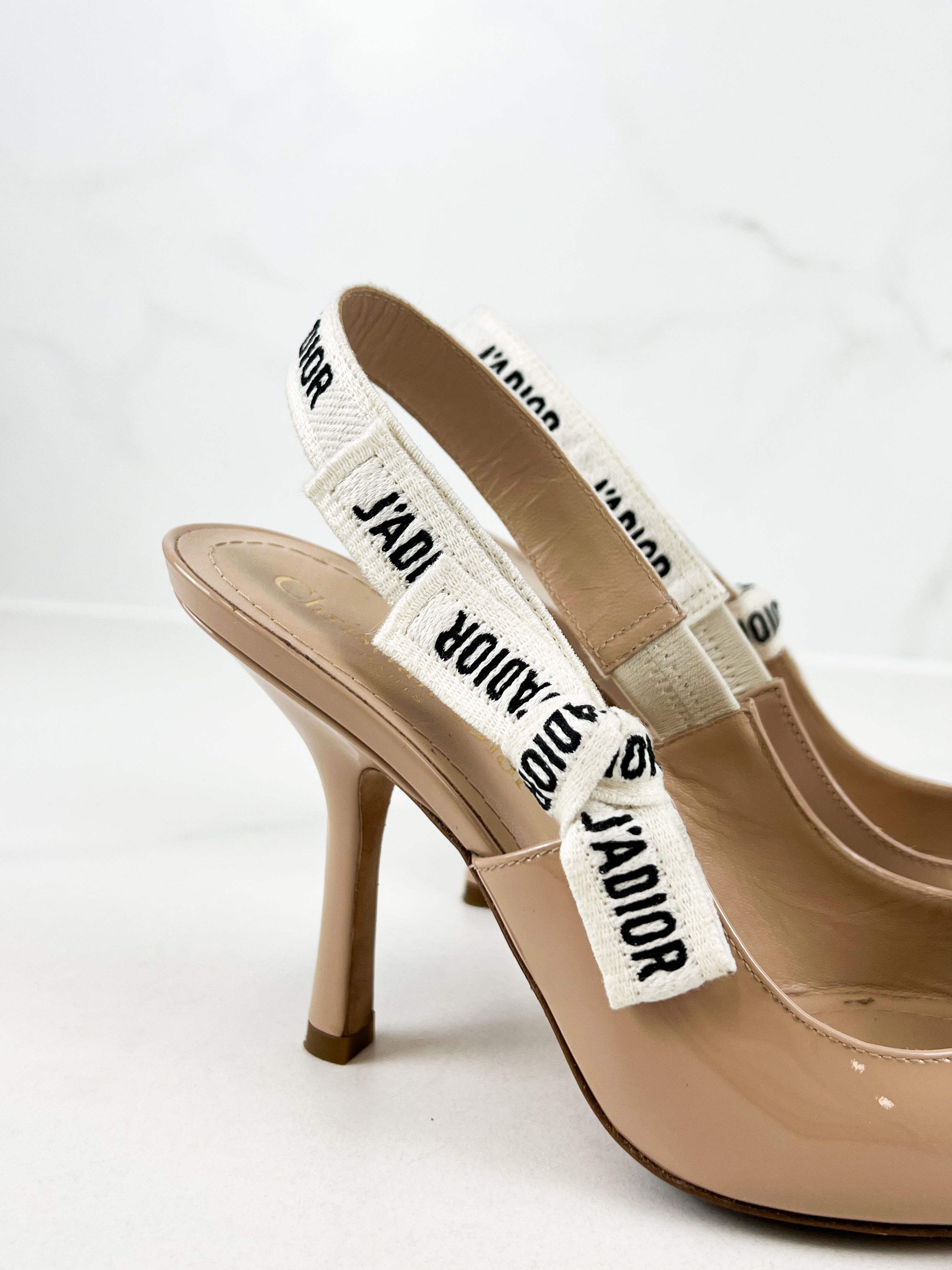 Christian Dior Patent Beige Jadior Slingback Heel Size 36.5