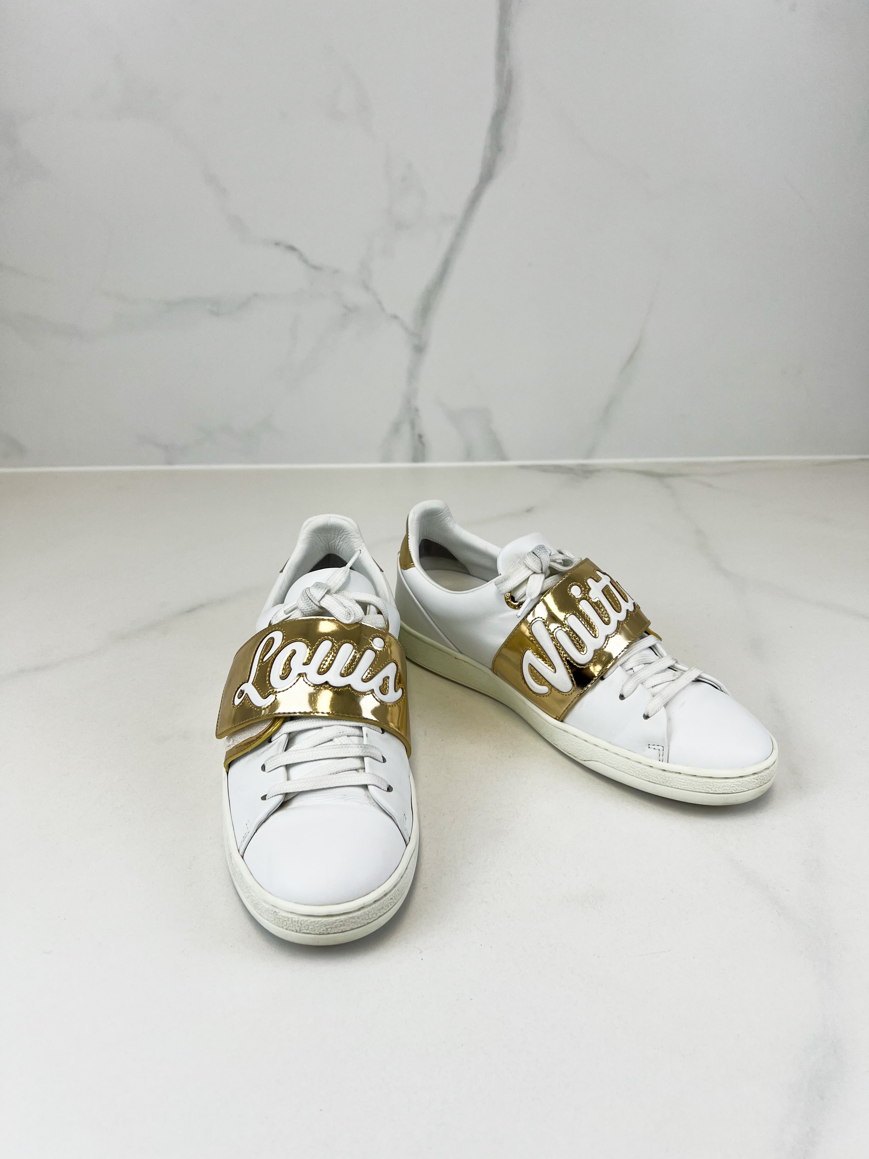 Louis Vuitton White/Gold Frontrow Sneakers Size 36.5