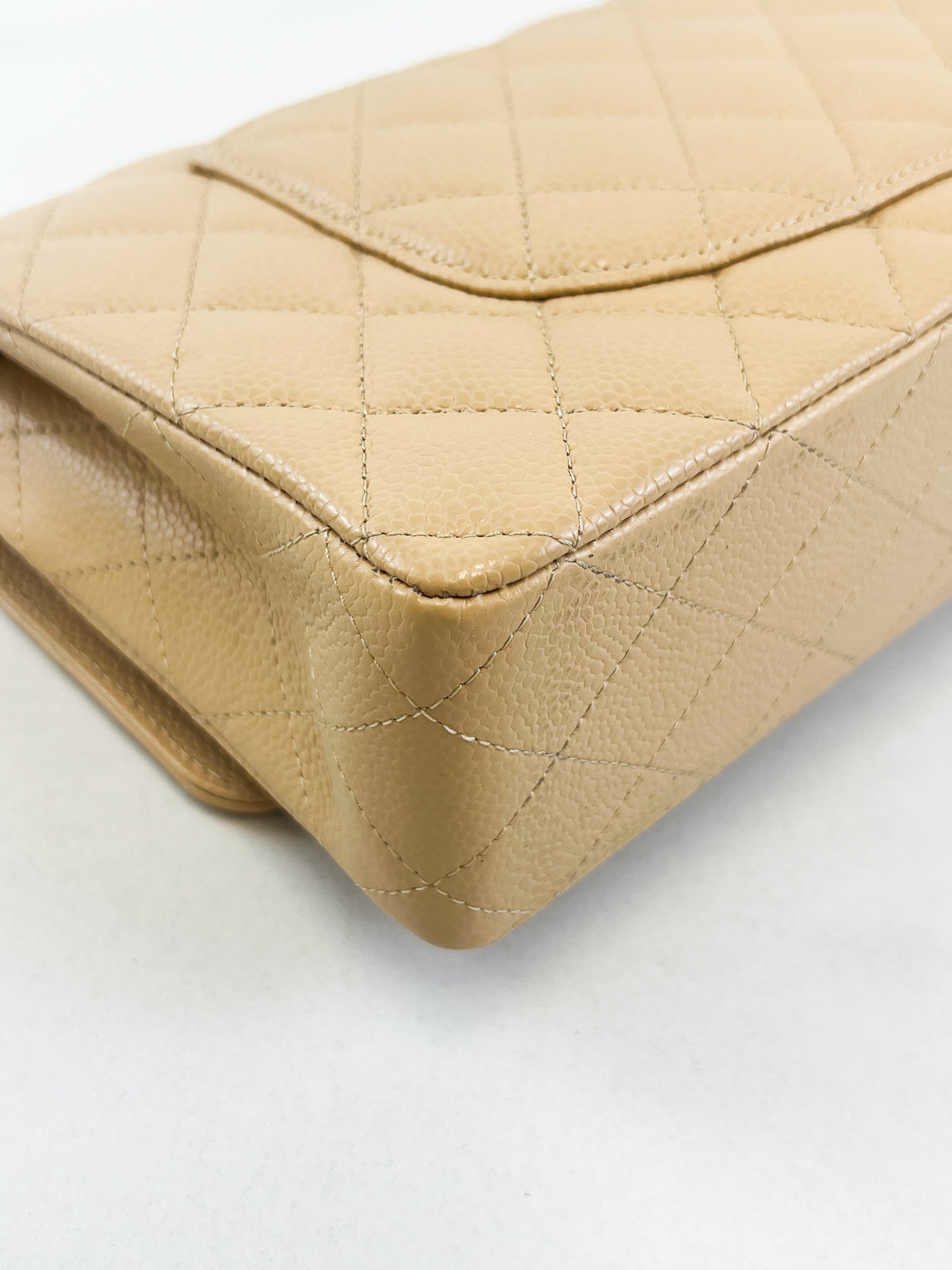 Chanel CC Medium Caviar Beige Classic Double Flap Shoulder Bag