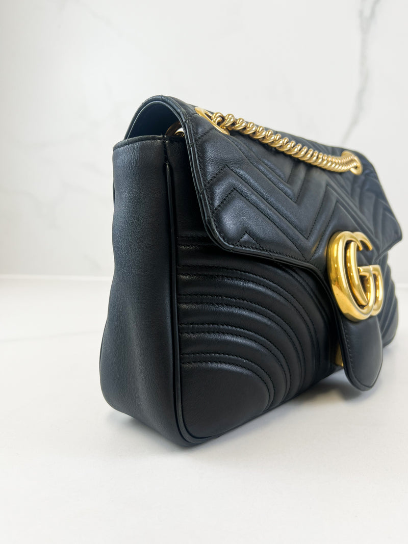 Gucci GG Marmont Matelasse Large Black Flap Shoulder Bag