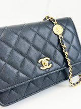 Chanel Black Caviar CC Classic Wallet On Chain GHW